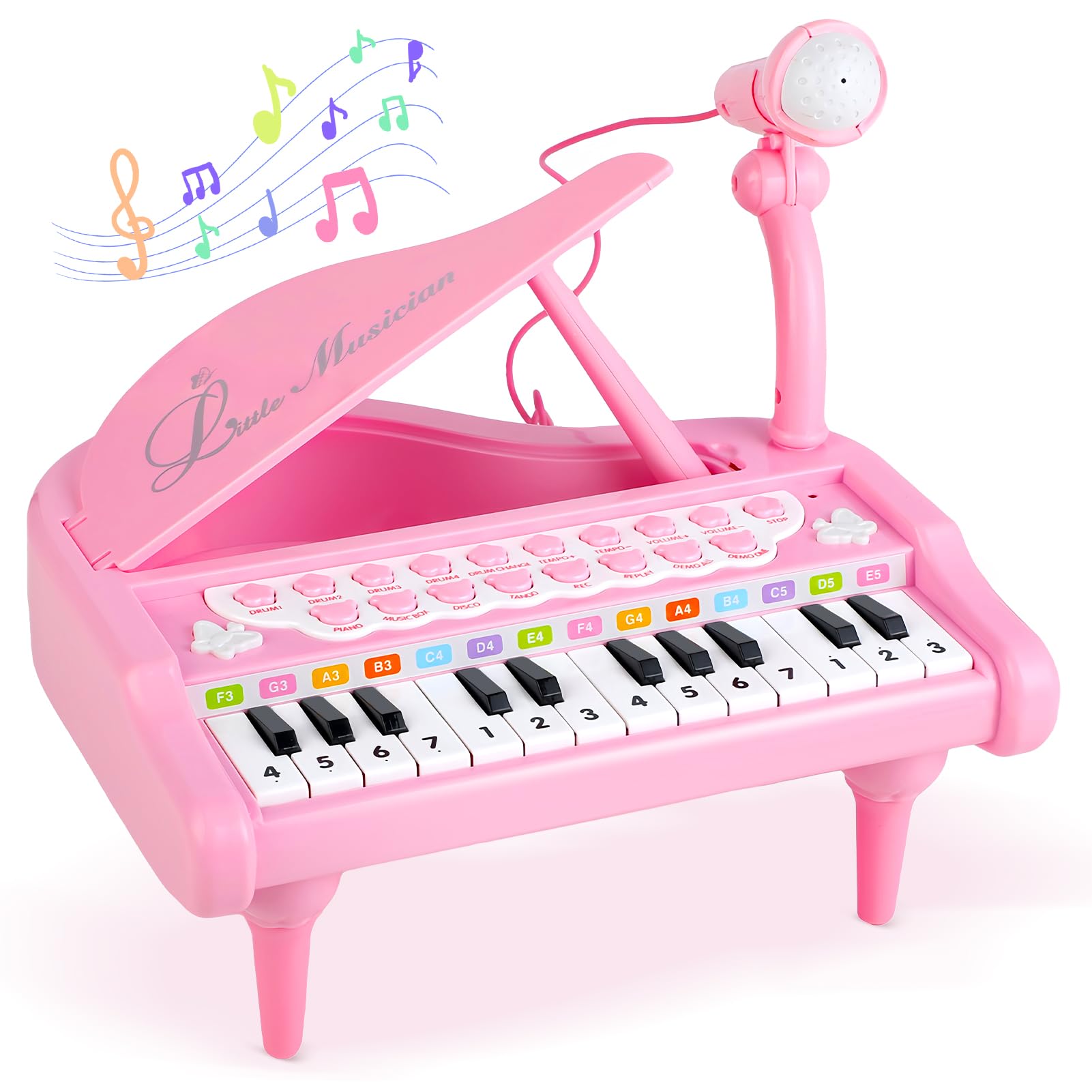 24-Key Toddler Piano Keyboard Toy with Microphone & Musical Notes - Educational Musical Instrument Gift for 1-3 Year Old Girls & Boys - Perfect for Birthday, Christmas & Early Childhood Music Learning