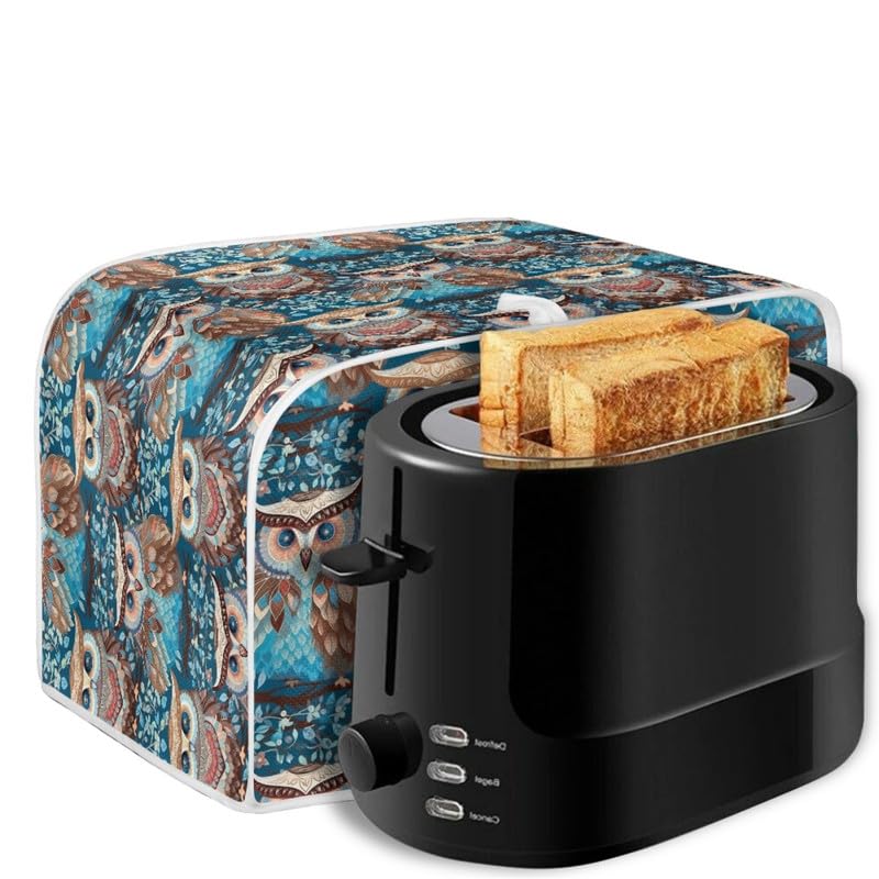Forest Owl 2-4 Slice Toaster Cover - Turquoise Plant Branch Design, Microwave & Toaster Oven Dust Cover, Cartoon Owl Pattern, Dustproof & Fingerprint Protection - Perfect for Kitchen Countertop & Small Appliance Protection