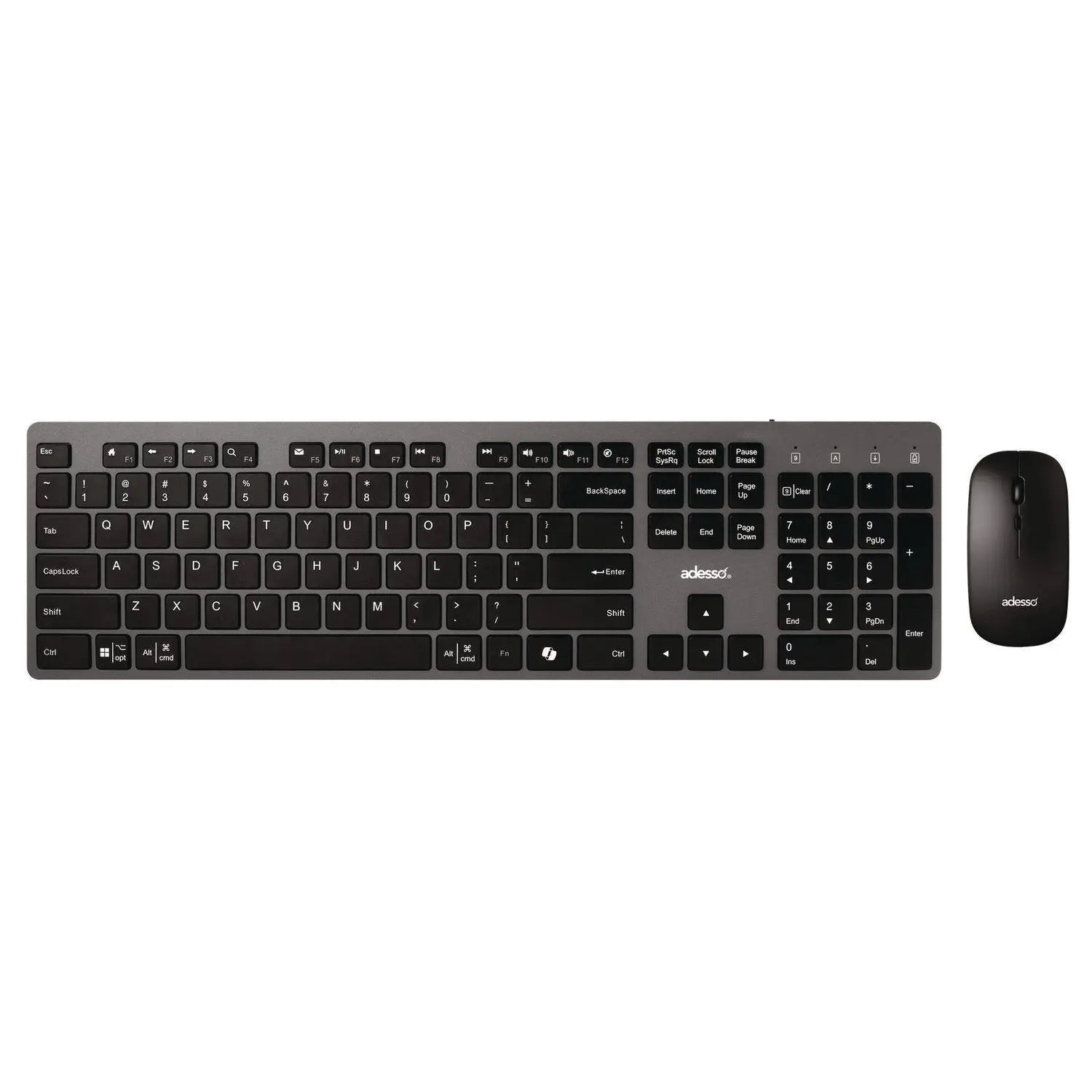 Adesso WKB 7300 Wireless Keyboard and Mouse Combo - 2.4GHz USB Receiver, 30ft Range, Ergonomic Gray/Black Design for Home Office, Gaming & Productivity