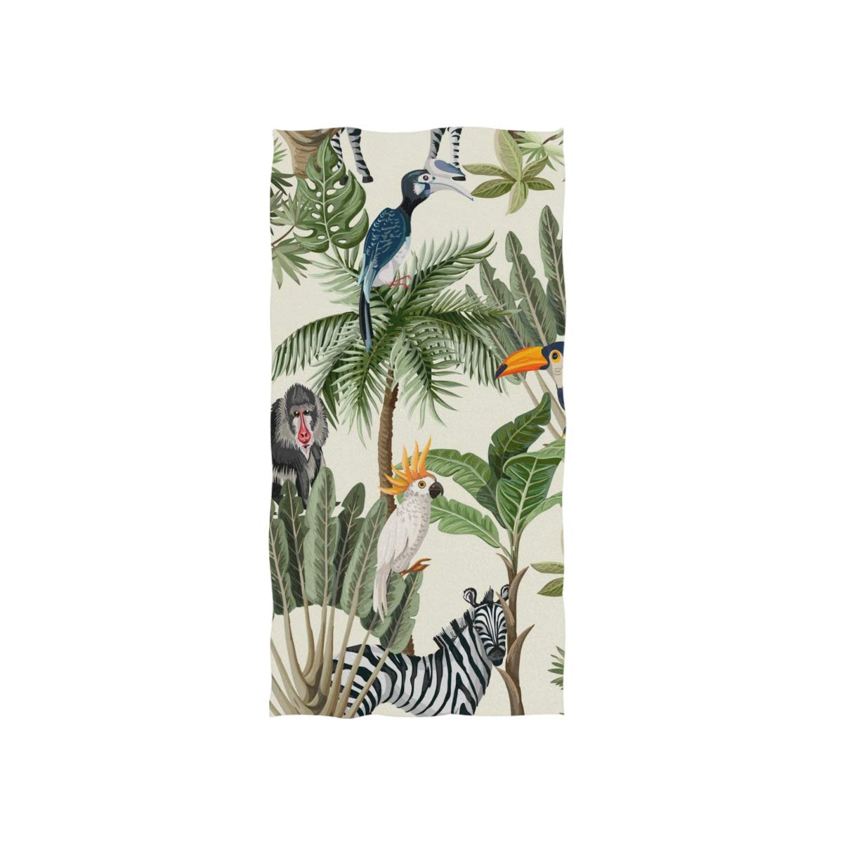 Jungle Animal Print Bird Monkey Zebra Hand Towel - 30x15 Inch Lightweight Soft Absorbent Bath Towel for Home, Bathroom Decor - Perfect for Jungle Theme Parties, Kids Room & Safari Nursery Decor