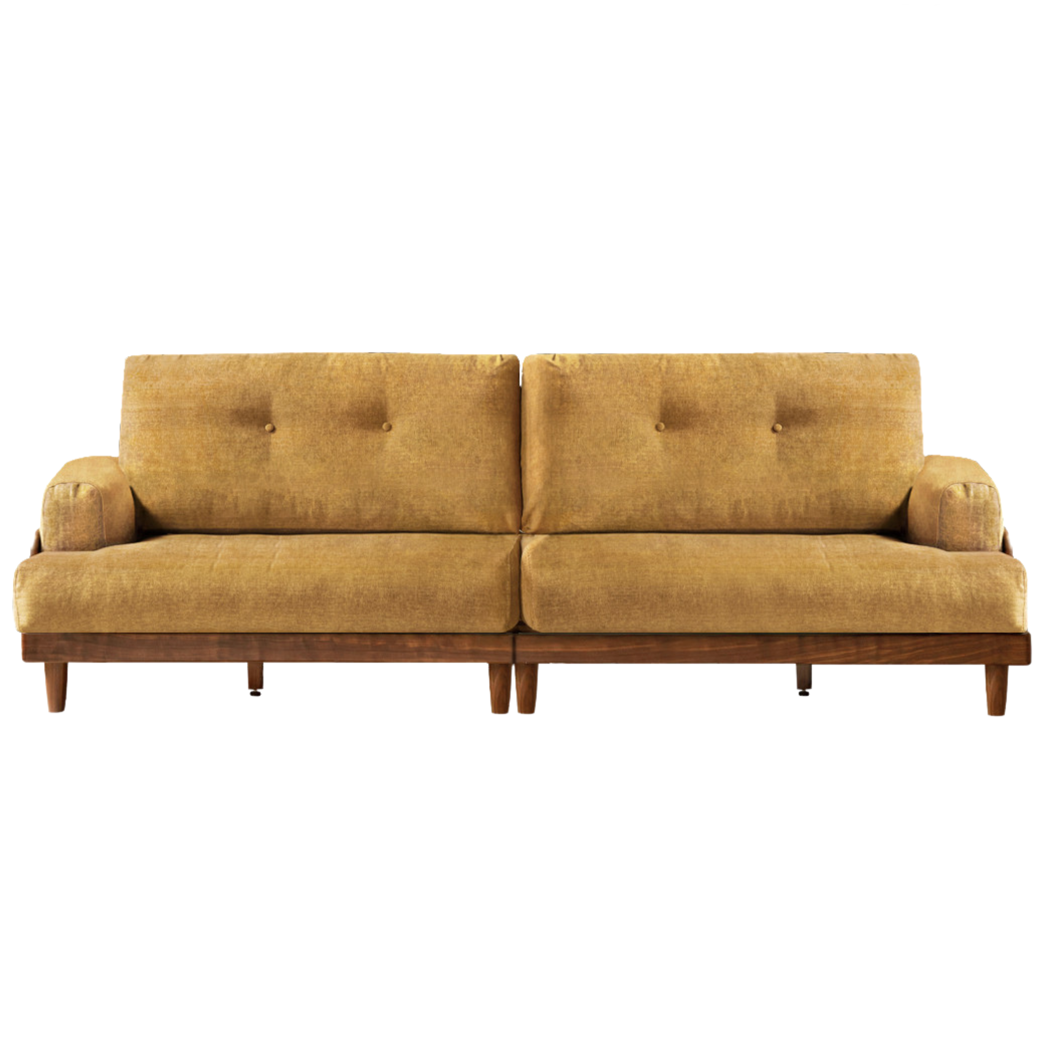 100x33x35.8 inch / 254x84x91 cm / Walnut color / Sofa chenille bright yellow