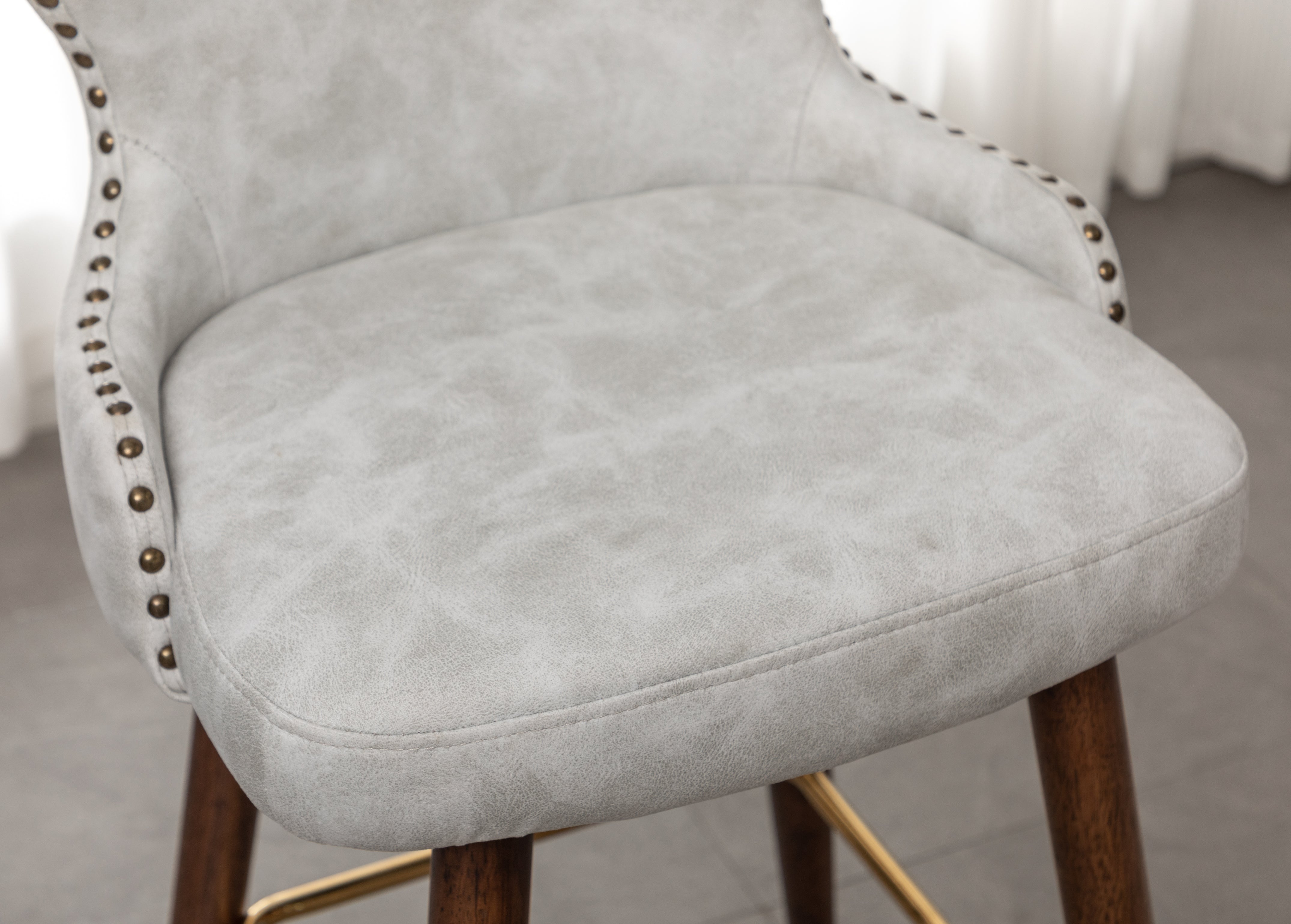Roundhill Furniture Nevis Mid Century Modern Faux Leather Tufted Bar Stools with Nailhead Trim - Set of 2 White Barstools for Kitchen Island, Breakfast Nook & Home Bar Decor