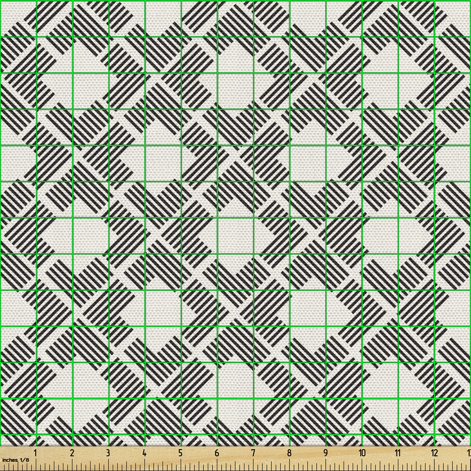 Ambesonne Abstract Fabric by The Yard - Modern Geometric Monochrome Pattern with Lines, Squares & Lattice | 10 Yards Upholstery Fabric for Sofa, Curtains & Home Decor | Charcoal Grey Eggshell for Living Room & Bedroom Accents