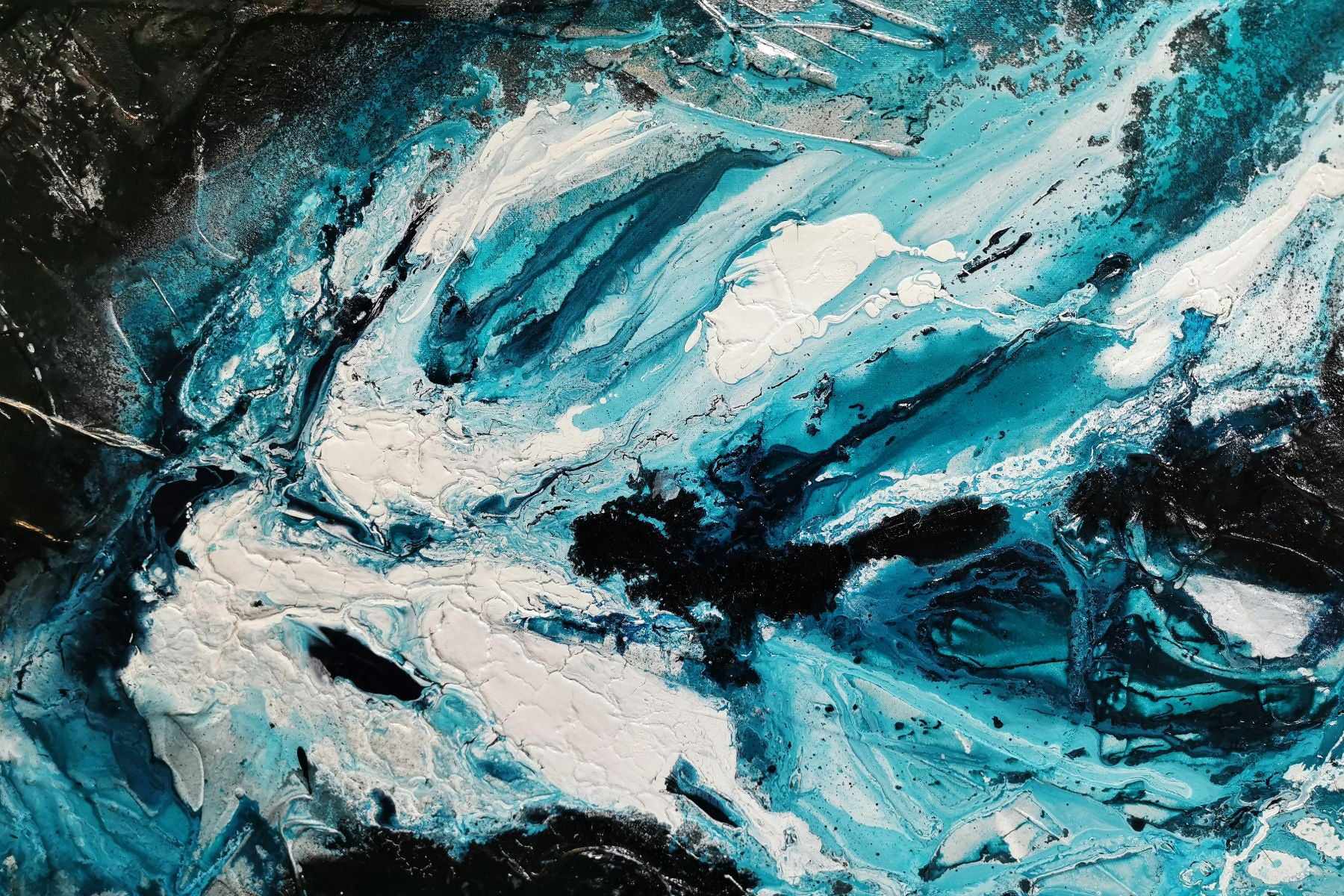 Southern Atmosphere 200cm x 80cm Blue Black Textured Abstract Canvas Art - Perfect for Modern Living Room, Bedroom or Office Wall Decor