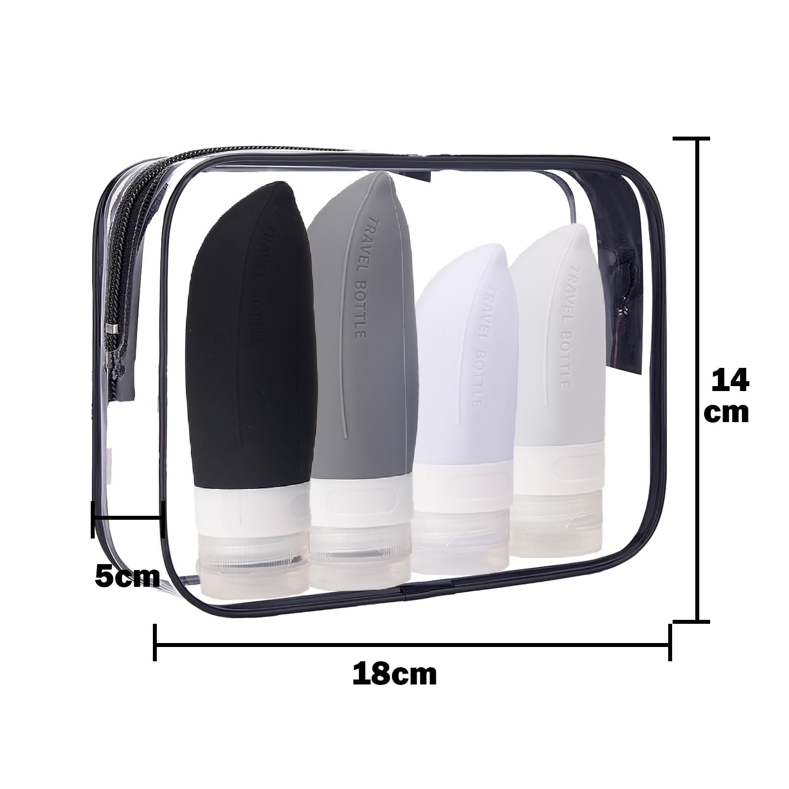 18-Piece Silicone Travel Bottles Set - TSA Approved Leak-Proof Toiletry Containers for Shampoo, Conditioner & Lotion | Perfect for Air Travel, Gym & Vacation (Black)