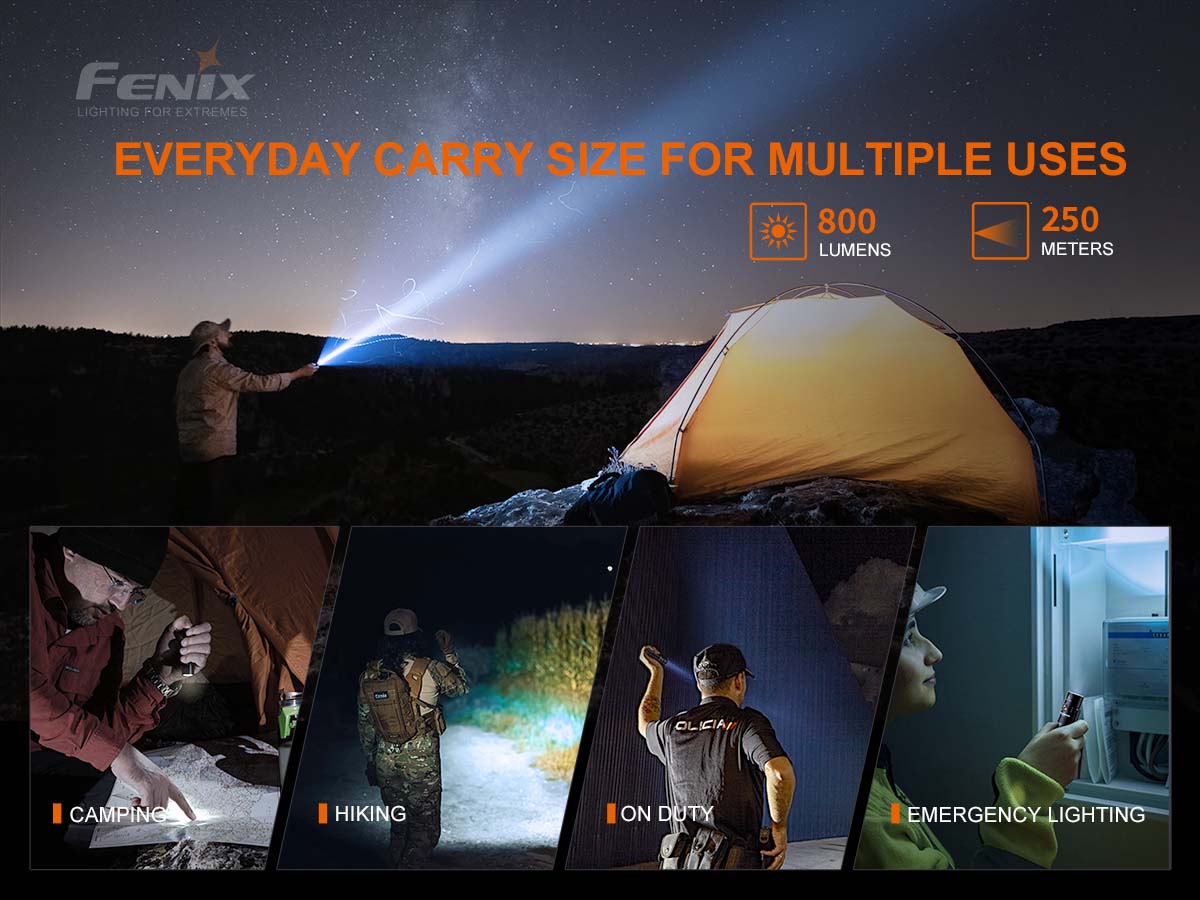 Fenix PD25R Rechargeable EDC Flashlight - 1200 Lumens, USB-C Charging, Compact Tactical Light for Camping, Hiking & Emergency Use