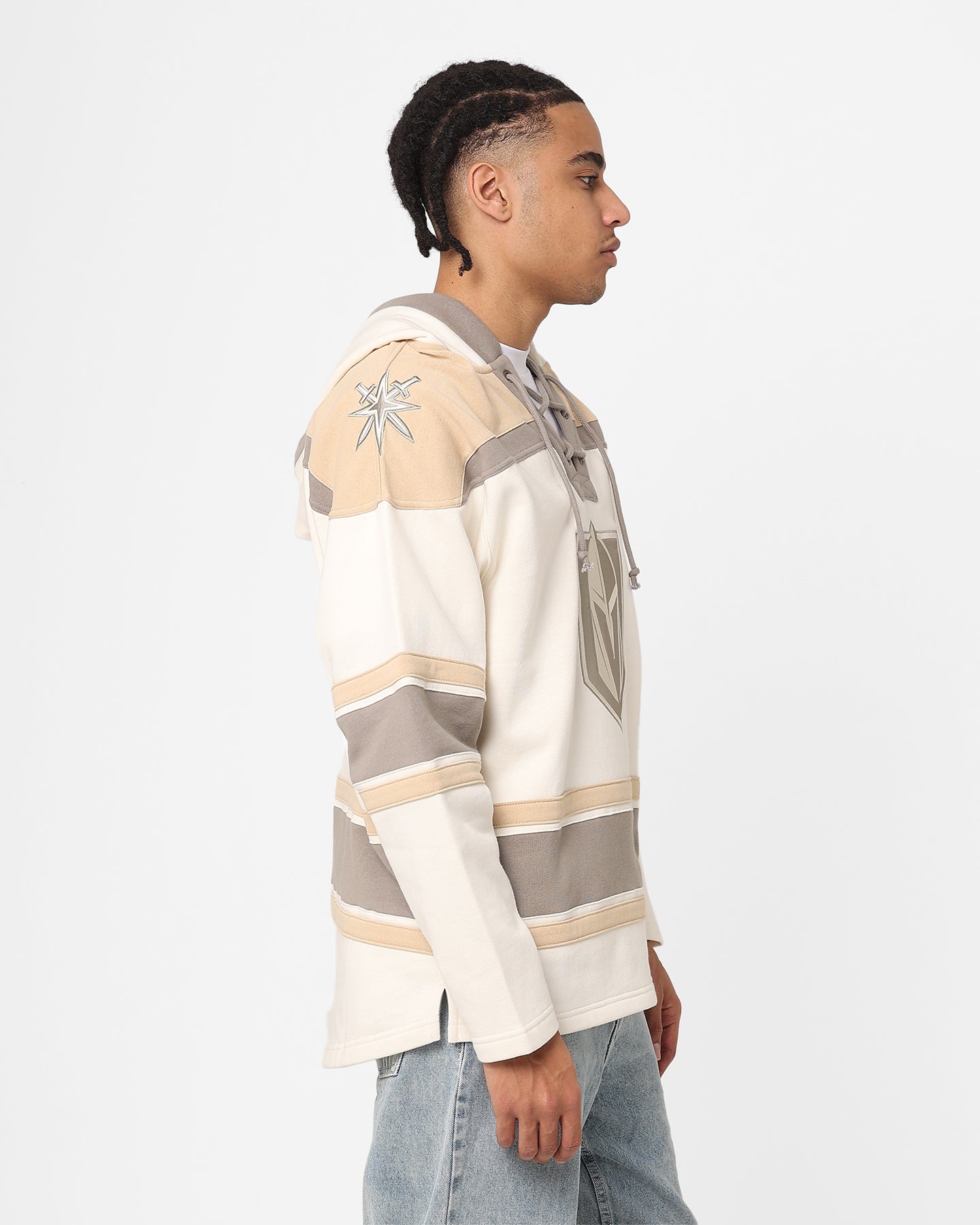 47 Brand Las Vegas Knights Superior Lacer Hoodie - Cream/Khaki | Men's NHL Hockey Pullover Sweatshirt | Warm Fleece Lined for Winter Games & Casual Wear