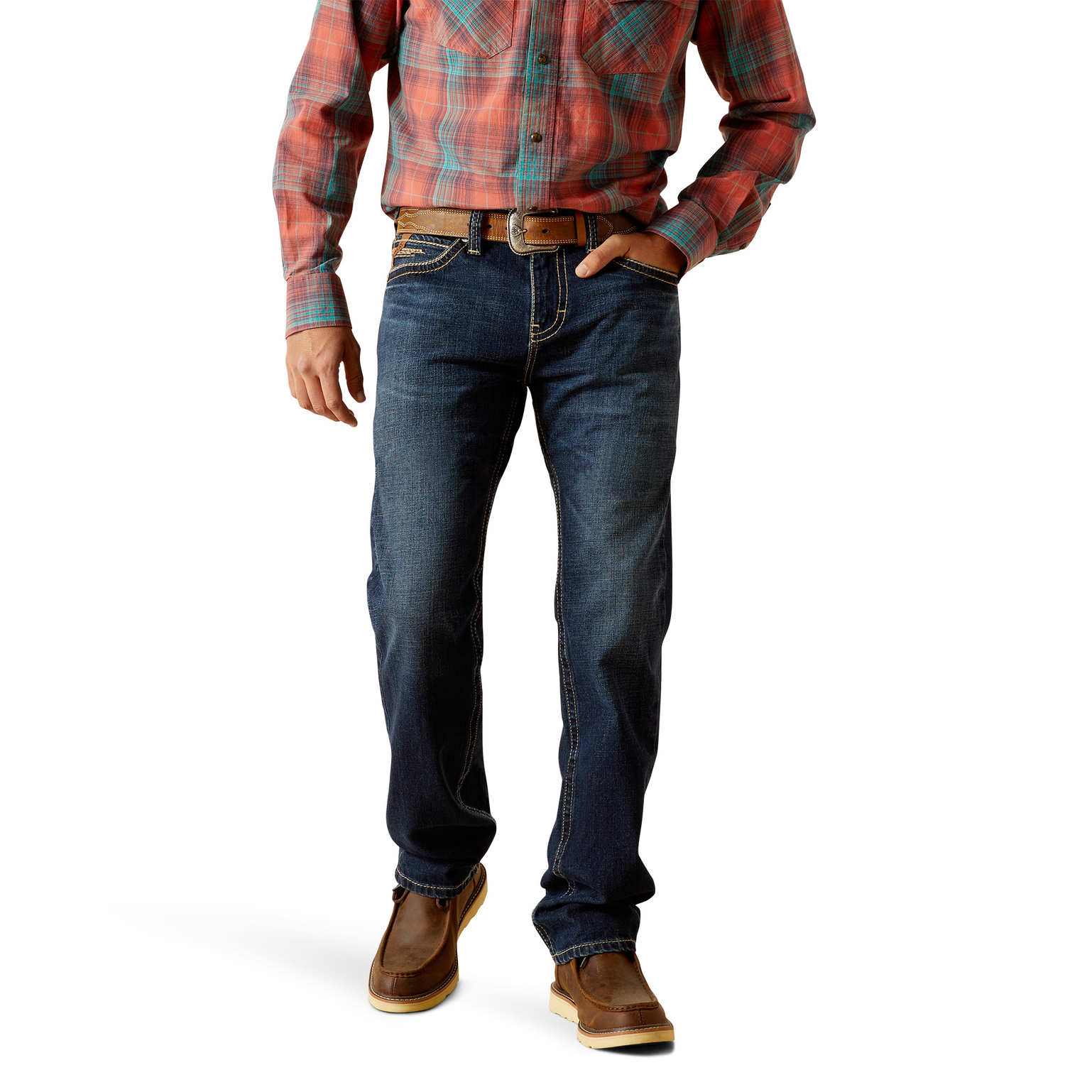 Ariat Men's M8 Modern Slim Straight Leg Ranger Pinedale Jeans - Durable Work Pants for Ranch, Farm & Outdoor Activities