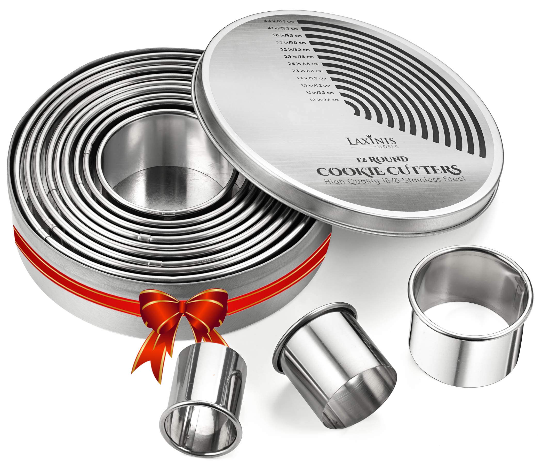 12-Piece Stainless Steel Round Cookie Cutter Set - Heavy Duty 18/8 304 Commercial Grade Baking Tools for Perfect Cookies, Biscuits & Pastry Dough | Ideal for Home Bakers, Professional Chefs & Holiday Baking