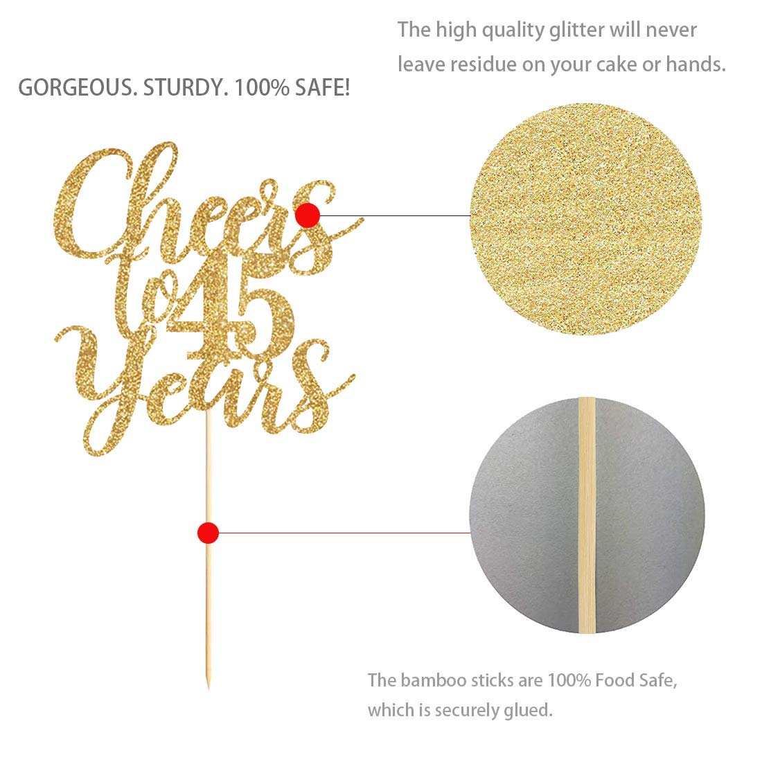 Gold Glitter Cheers to 45 Years Cake Topper | Happy 45th Birthday Party Decorations | Anniversary Celebration Supplies | Perfect for Birthday Cakes, Milestone Parties & Anniversary Events