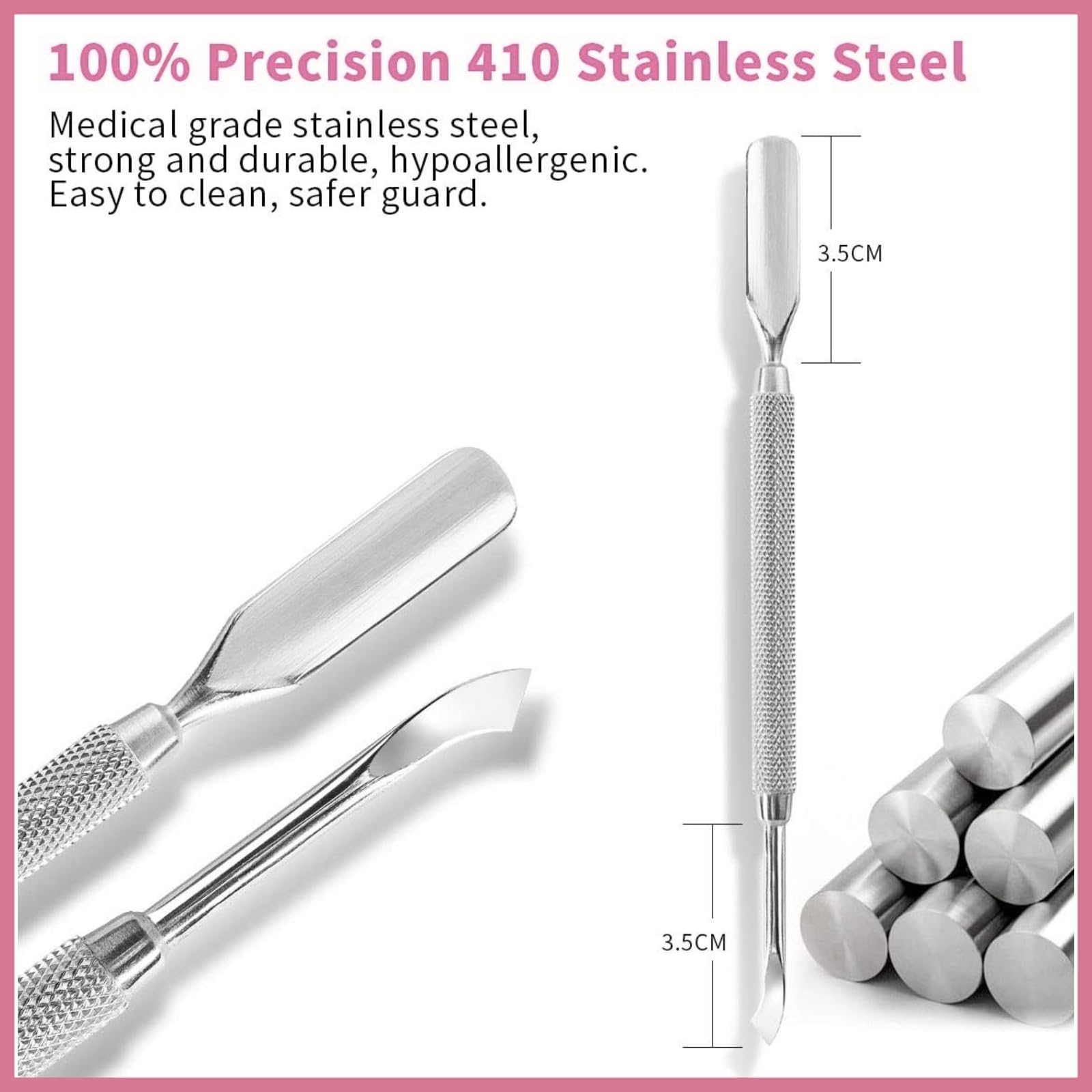 Professional Stainless Steel Double Head Cuticle Pusher & Spoon Nail Cleaner - Toe & Finger Nail Care Tool for Manicure Pedicure - Perfect for Home Salon & Professional Nail Technicians