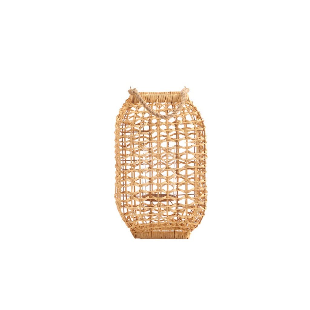 Vintage Woven Candelabra Floor Lantern - Rustic Candle Stand Holder for Dining Room, Living Room & Kitchen Decor - Perfect for Romantic Dinners, Wedding Centerpieces & Cozy Home Ambiance (Small Size)