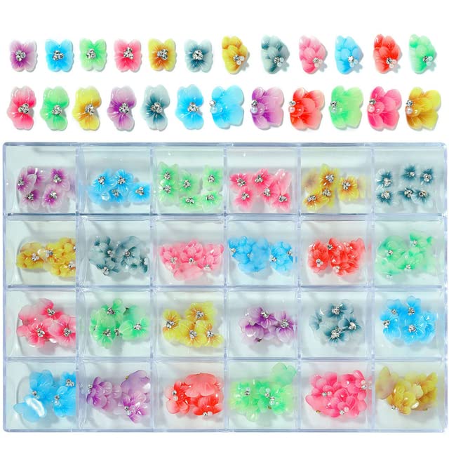 3D Acrylic Flower Nail Art Charms with Rhinestones - DIY Nail Decorations for Manicure & Nail Art Designs | Perfect for Wedding, Party, and Special Occasion Nail Stickers