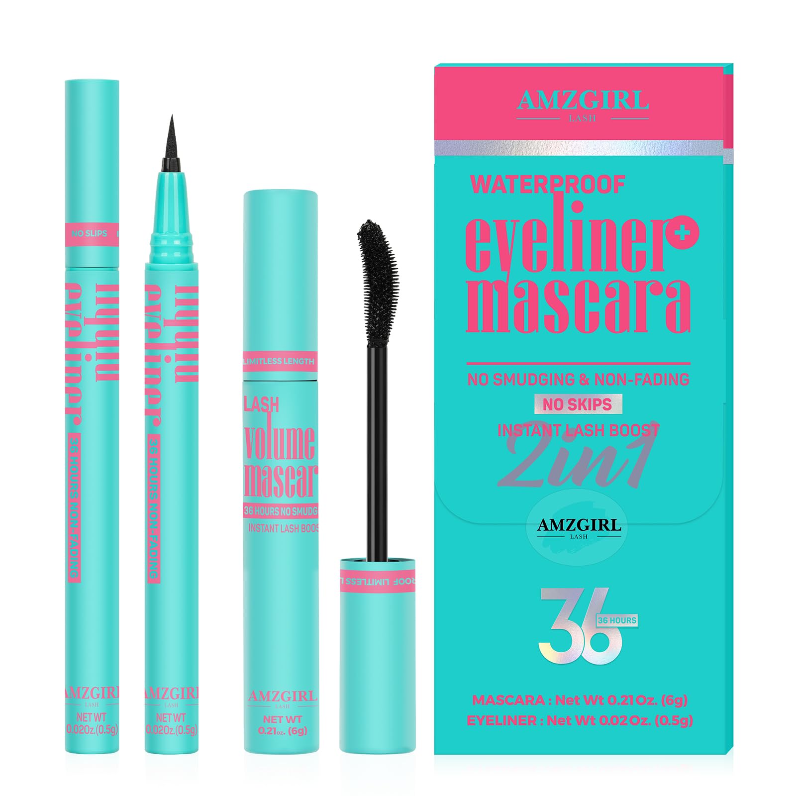 Waterproof Black Mascara & Liquid Eyeliner Set - Long-Lasting Smudge-Proof Eye Makeup Kit for Natural Voluminous Lashes & Precise Lines (V03) | Perfect for Everyday Wear, Date Night & Special Occasions