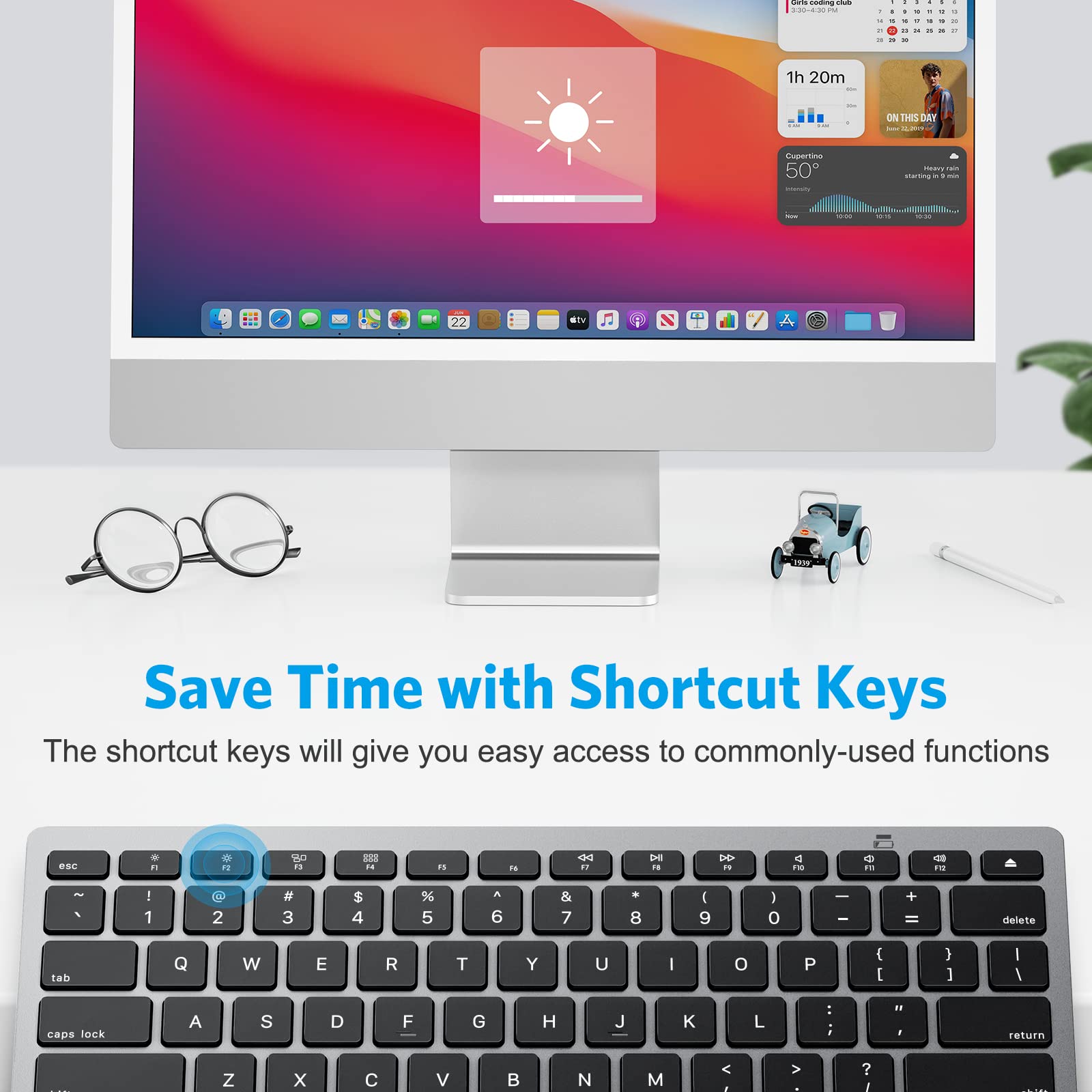 OMOTON Bluetooth Keyboard for Mac - Slim Wireless Keyboard Compatible with MacBook Pro, MacBook Air, iMac, Mac Mini & Windows PC (Grey) | Perfect for Home Office, Travel & Remote Work