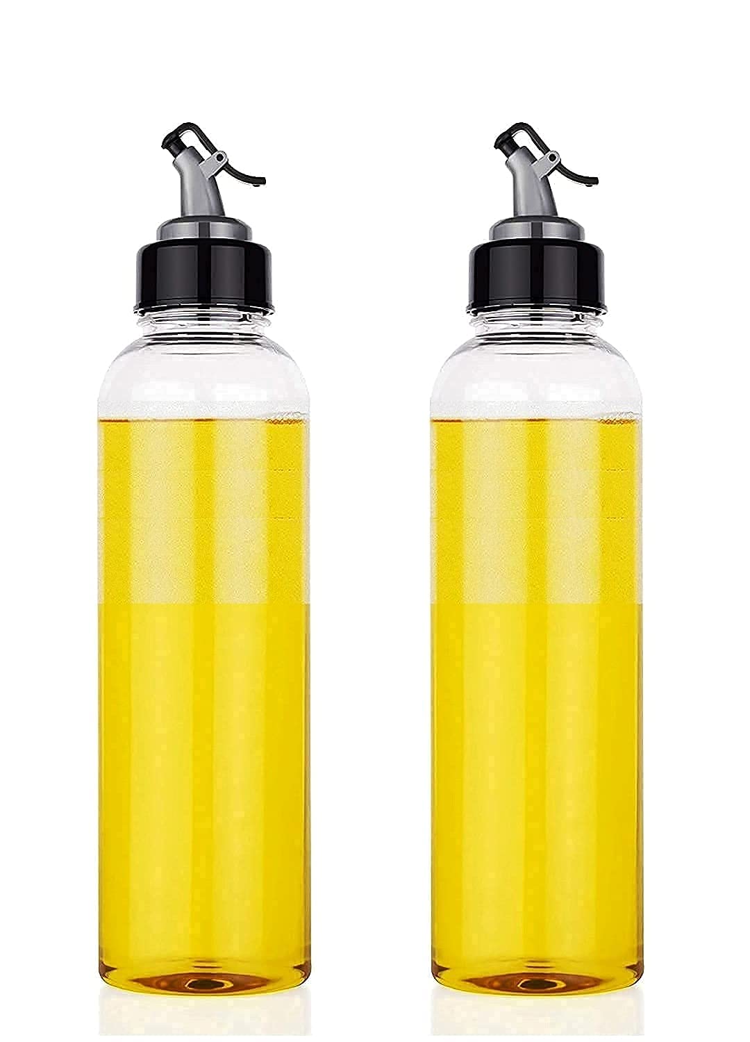 2-Pack 1 Liter Plastic Oil Dispenser Bottle for Cooking - Transparent, Unbreakable, Easy Flow for Oil & Vinegar - Perfect for Kitchen Countertop, Salad Dressing & Baking Essentials