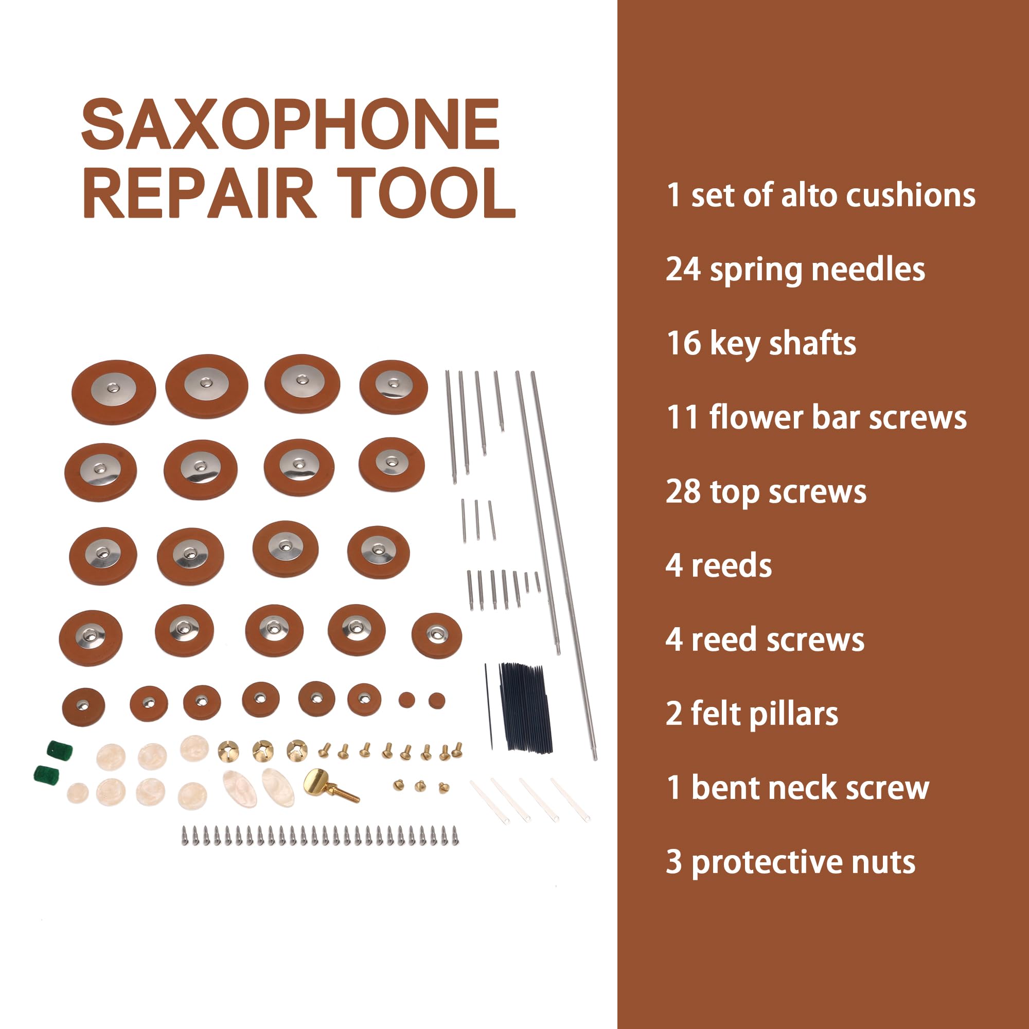 Yibuy Tenor Saxophone Repair Kit - Woodwind Maintenance Tools with Pads, Rollers, Screws & Nuts - Professional Saxophone Accessories for Musicians & Repair Shops - Perfect for DIY Repairs & Instrument Care