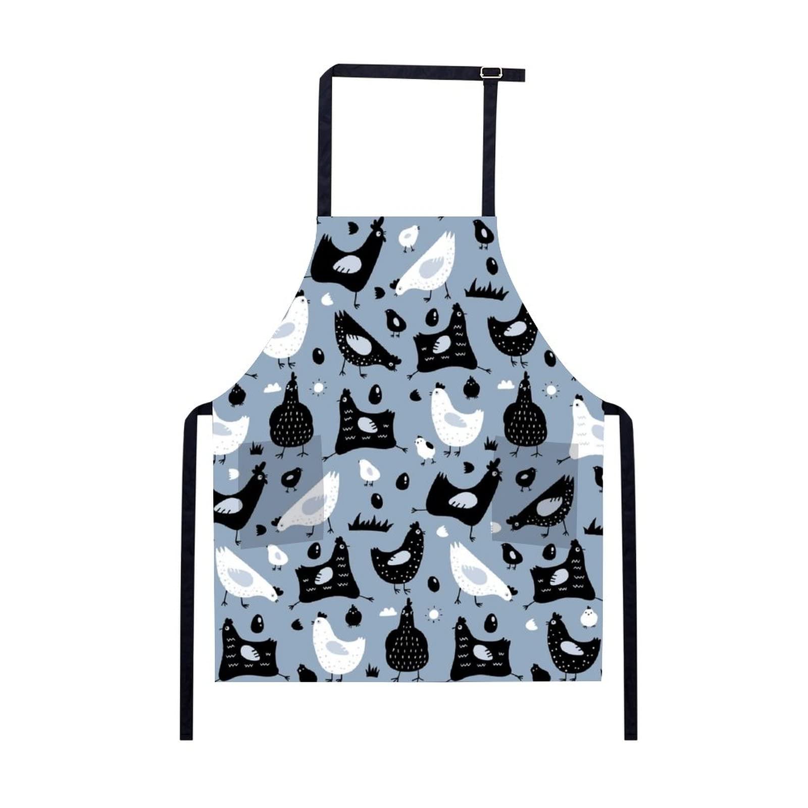 Adjustable Hen and Chicken Bib Apron with 2 Pockets - Unisex Kitchen Cooking Apron for Chefs & Home Cooks - Perfect for Grilling, Baking, BBQ and Restaurant Use
