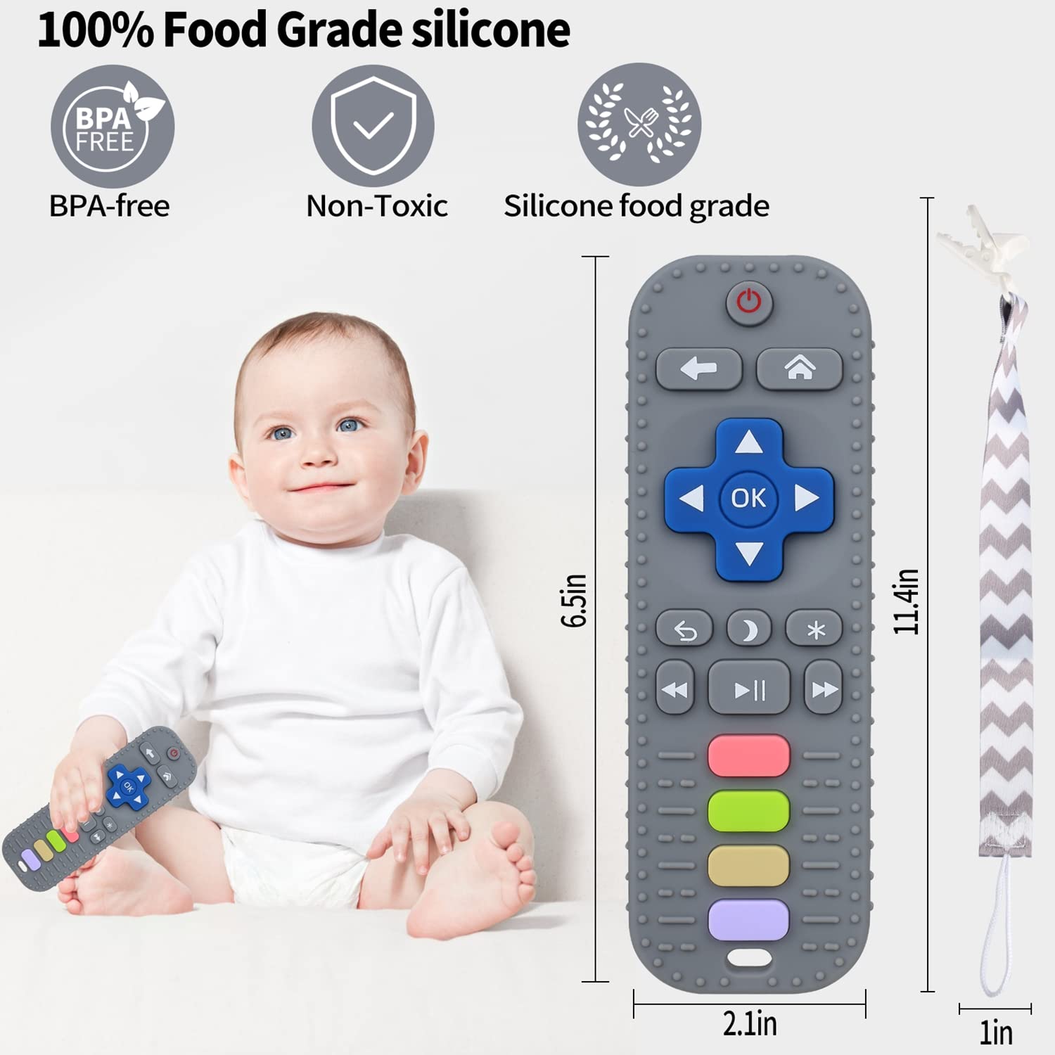 **Baby Silicone Teething Toys for Infants & Toddlers - BPA-Free Remote Control Shape Chew Toy for Soothing Sore Gums | Sensory Teether for Baby Shower Gift & Daily Comfort (Grey)**    *(Perfect for home, travel, daycare, and on-the-go teething relief!)*