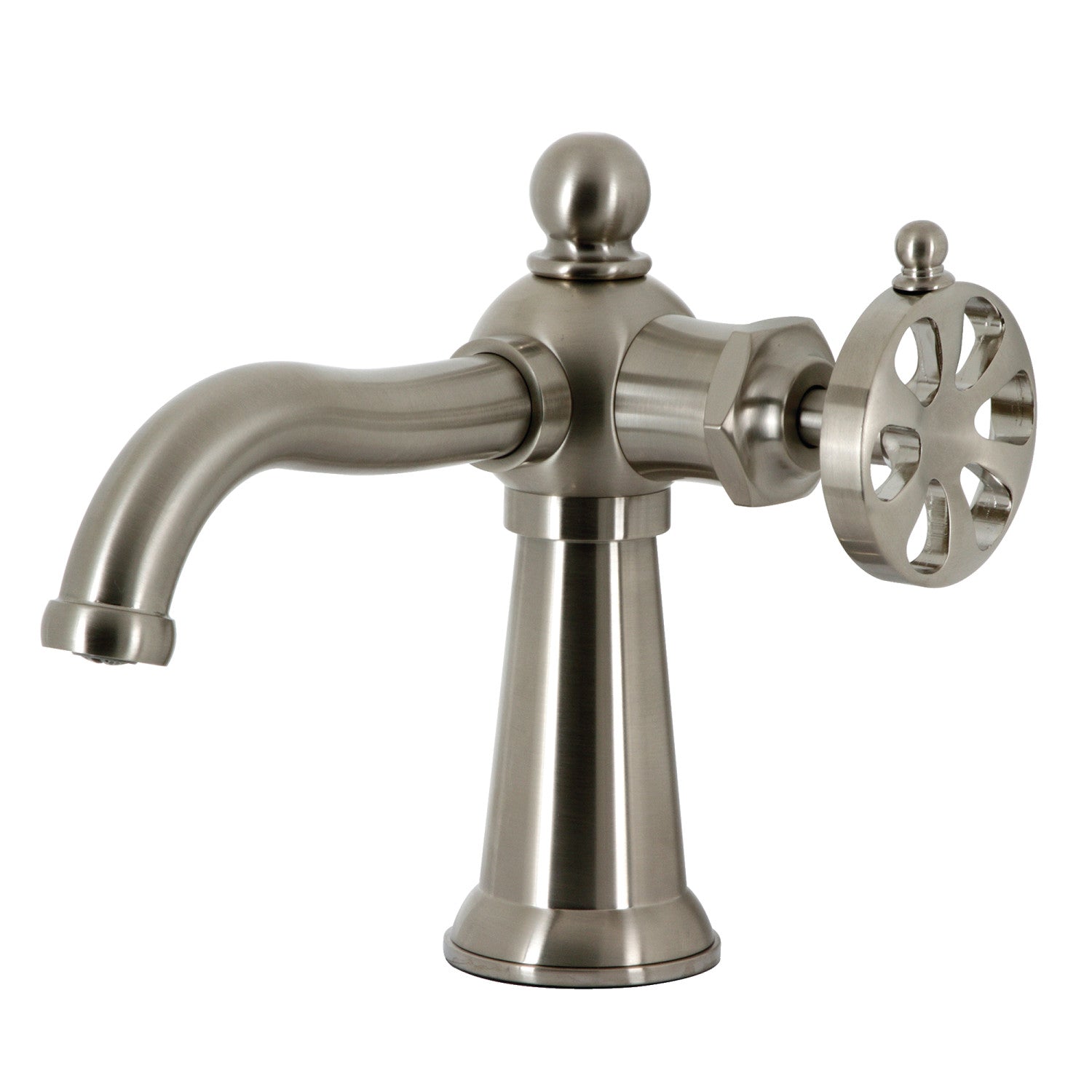 Belknap KS3548RX Single Handle 1-Hole Bathroom Sink Faucet with Push Pop-Up Drain, Brushed Nickel Finish - Perfect for Modern Vanities and Small Bathroom Spaces