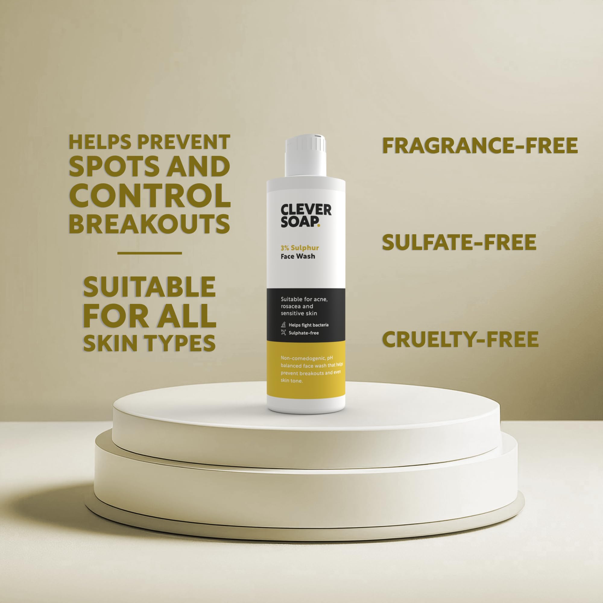 Clever Soap 3% Sulfur Face Wash for Oily Skin - Exfoliating Blemish Control Cleanser with Antibacterial Formula - Fragrance Free Moisturizing Sulfur Soap for Sensitive Skin (Men & Women) - Perfect for Daily Acne Treatment and Deep Pore Cleansing
