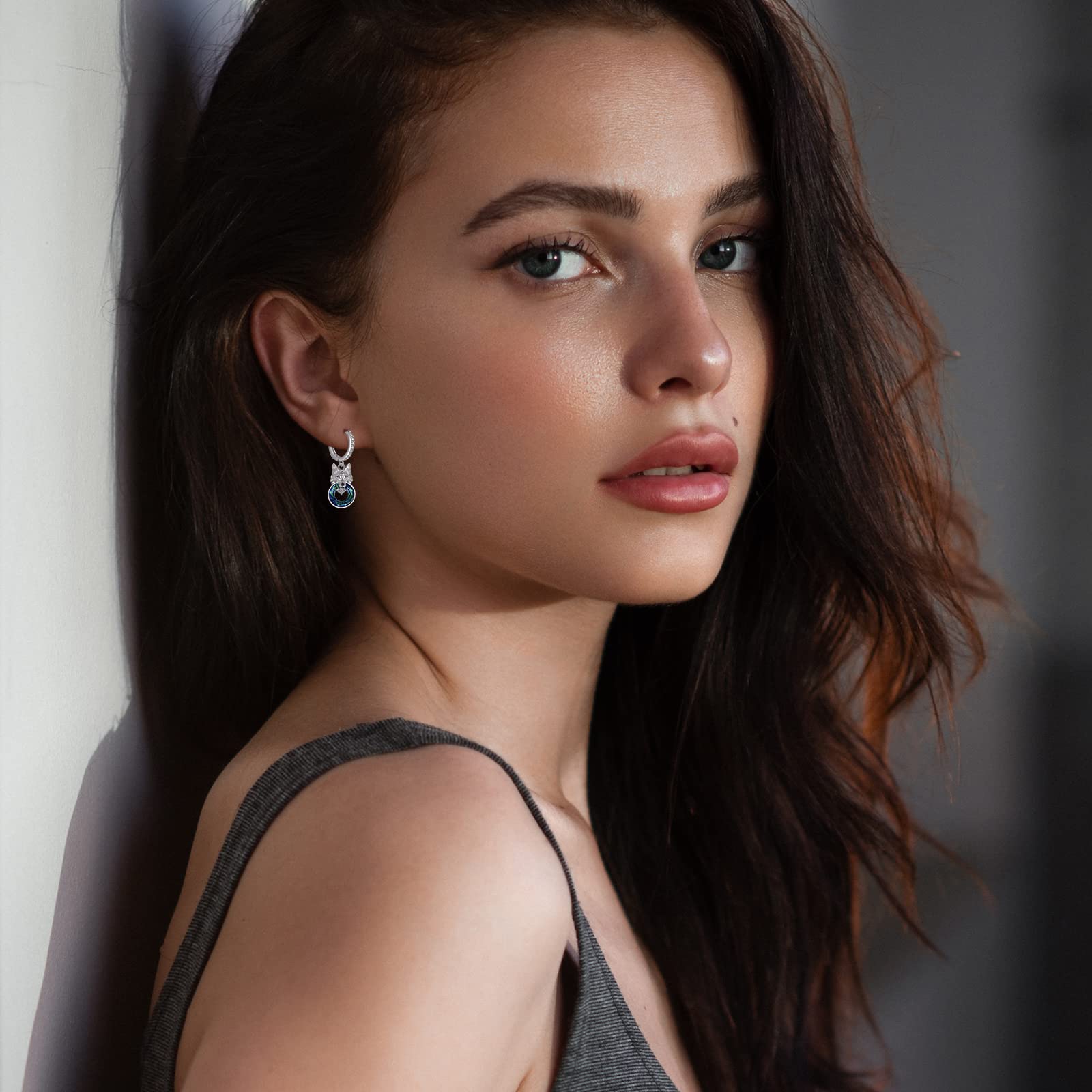 925 Sterling Silver Wolf Earrings with Crystals - Hypoallergenic Animal Stud & Hoop Earrings for Men, Women & Teens | Perfect Gift for Girlfriend, Birthday & Everyday Wear