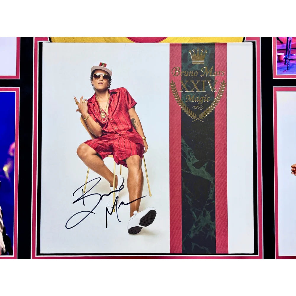 Bruno Mars Autographed 24K Magic Vinyl Record Album with JSA COA - Framed Collectible Music Memorabilia for Home Decor & Music Lovers Gift