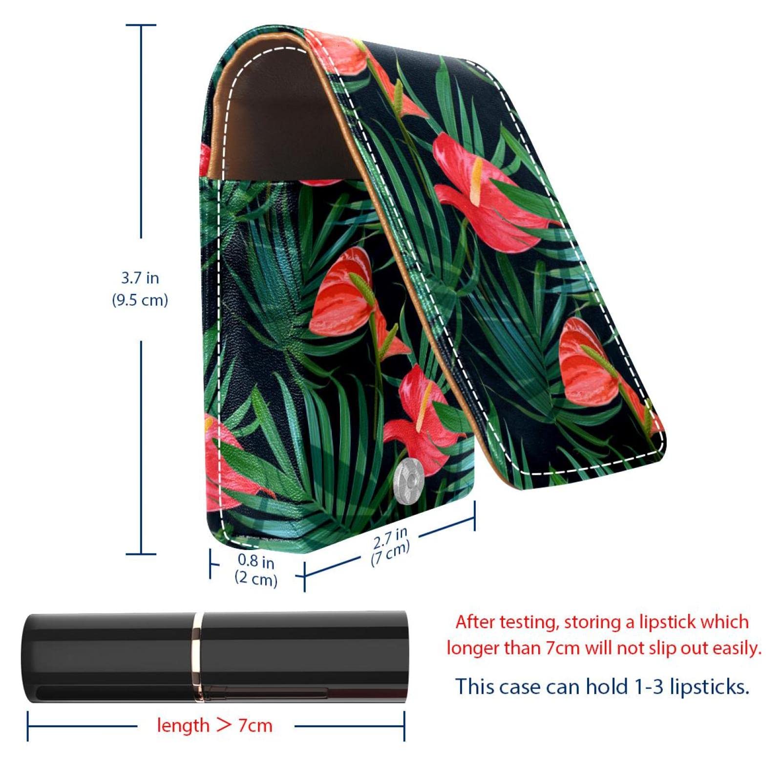 Personalized Lipstick Case - Portable Makeup Bag & Cosmetic Pouch Organizer with Tropical Flowers Palm Leaves Pattern - Perfect for Travel, Daily Use & Gift Giving