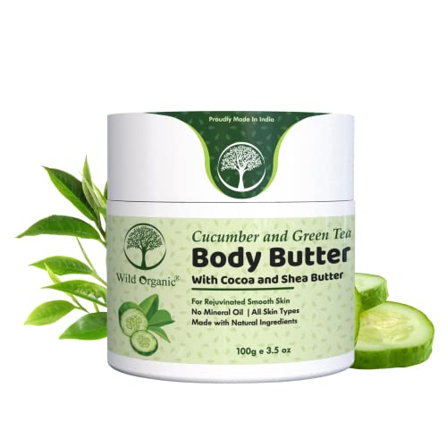 Organic Cucumber & Green Tea Body Butter Cream - Deep Nourishing for Smooth Skin | Enriched with Cocoa & Shea Butter | Natural Ingredients, No Mineral Oil | For All Skin Types | 100g | Perfect for Dry Skin Care, Daily Moisturizing & Spa Treatments