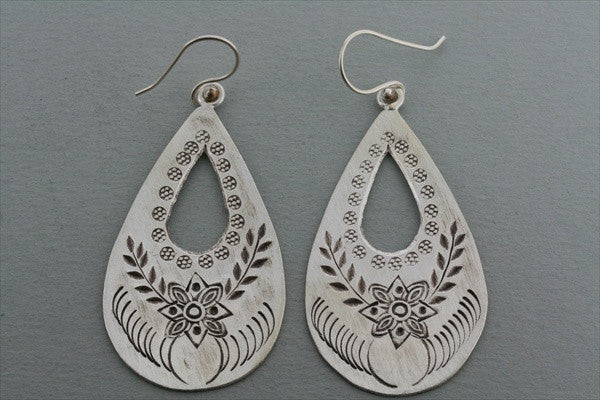 Elegant Floral Teardrop Earrings for Women - Handmade Etched Silver Dangle Earrings - Perfect for Weddings, Parties & Everyday Wear