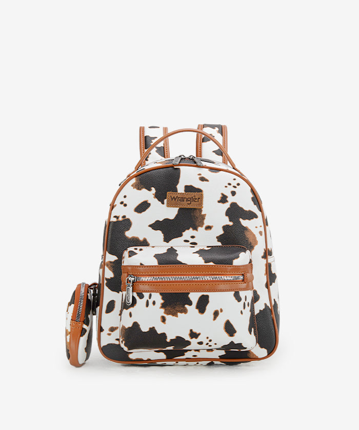 Wrangler Cow Print Backpack for Women & Men - Durable Laptop Backpack with USB Charging Port - Perfect for School, College, Travel & Outdoor Adventures