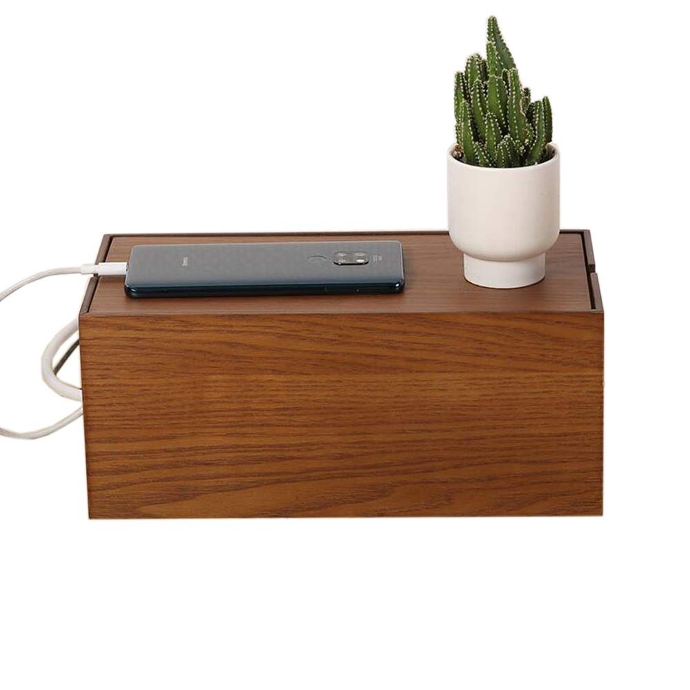 Rustic Wooden Cable Management Box - Cord Organizer & Storage Holder for Desk, TV, Computer | Hide Power Strips & Cords | Perfect for Home Office, Living Room & Entertainment Center Organization