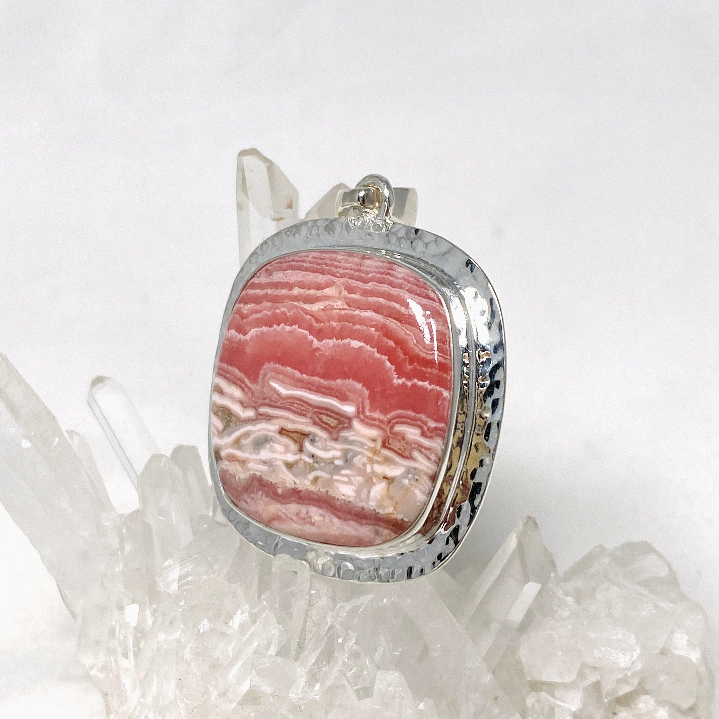 Rhodochrosite Square Pendant Necklace - Handcrafted Hammered Sterling Silver Jewelry KPGJ4322 | Perfect for Gifts, Weddings & Special Occasions