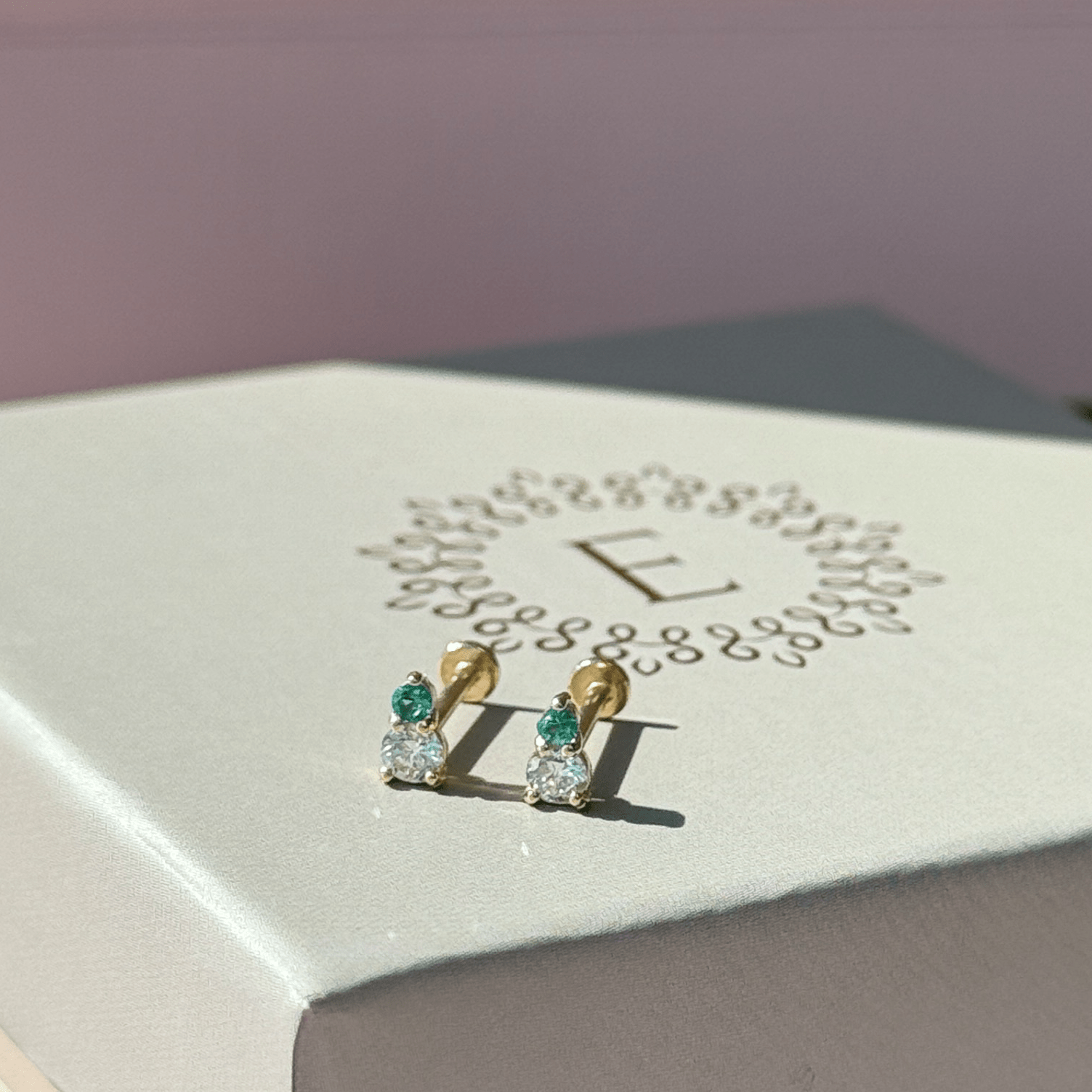 14K Solid Yellow Gold Diamond & Emerald Flat Back Stud Earrings for Women - Perfect for Everyday Wear, Parties & Special Occasions