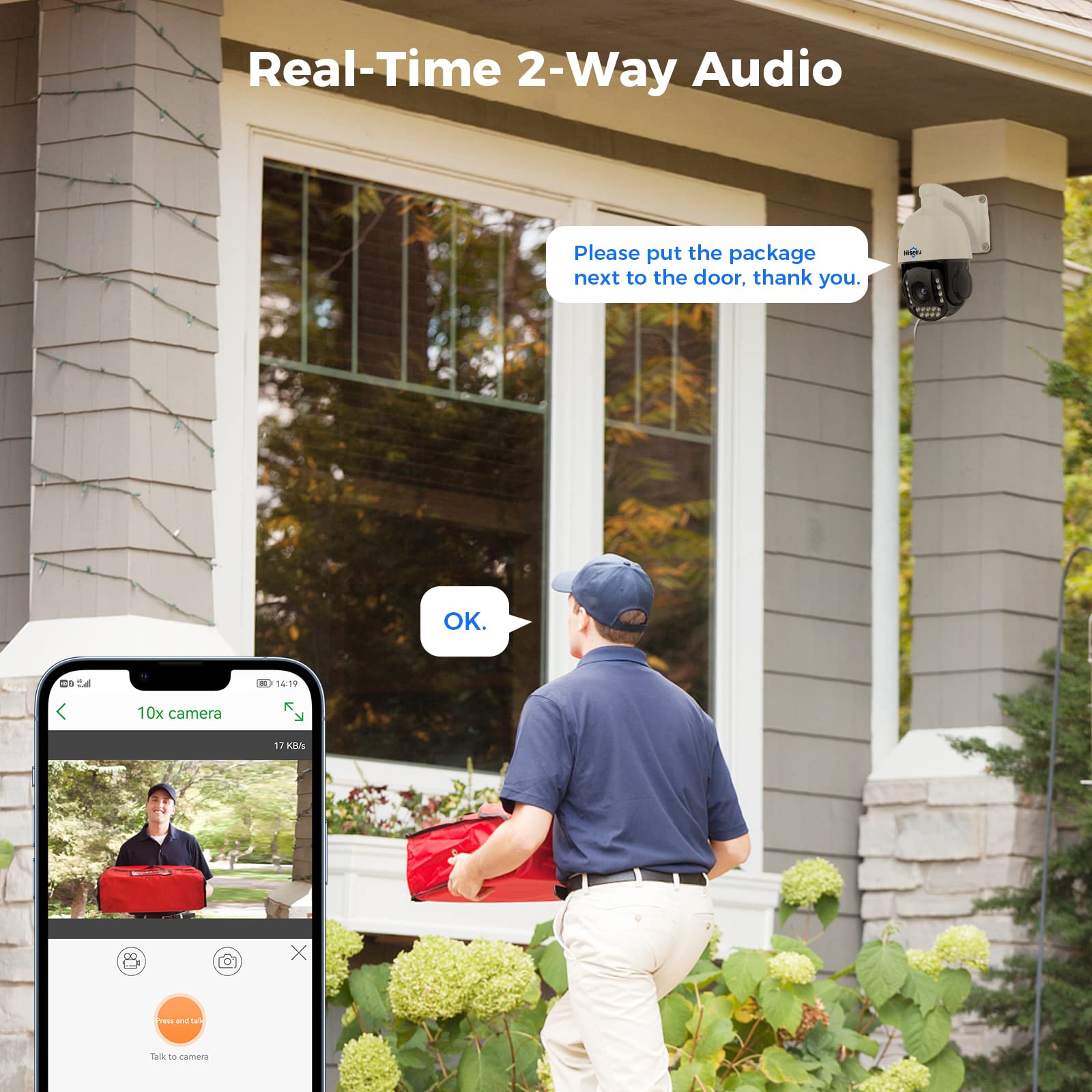 Hiseeu 4K 8MP PoE PTZ Security Camera with 360° Pan & 90° Tilt, 30X Optical Zoom, 2-Way Audio, Auto Tracking, Motion Alerts, Spotlight & Sound Alarm – Indoor/Outdoor Home Surveillance for Driveway, Garage & Backyard Monitoring