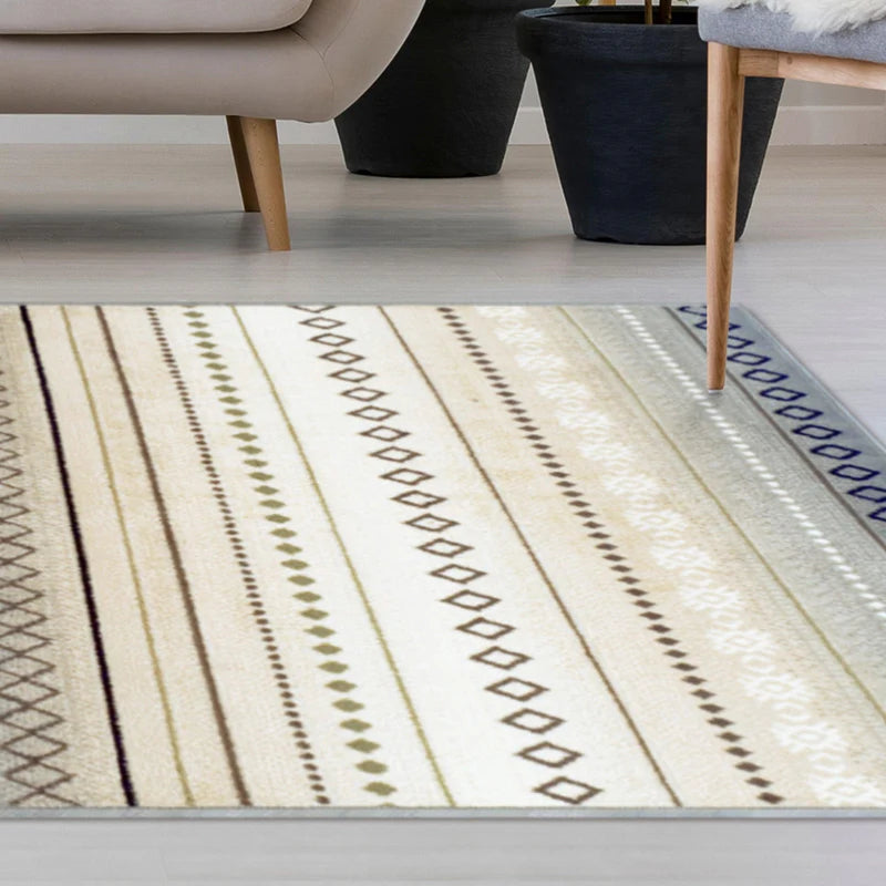 Stylish Tribal Abstract Geometric Striped Indoor Area Rug - Soft Non-Slip Living Room Carpet for Home Decor, Bedroom & Office