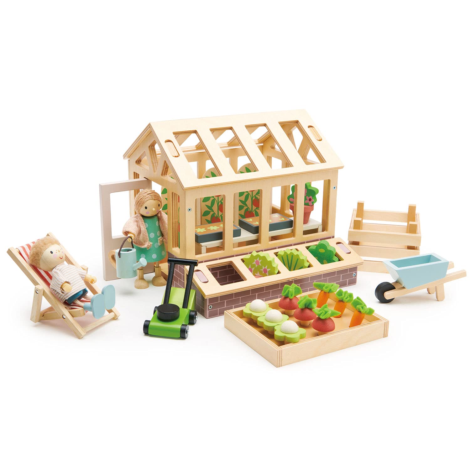 Tender Leaf Toys - 28 Pcs Wooden Greenhouse Garden Playset, Natural Pretend Play Farm Toys for Kids - Educational Harvest Gardening Kit for Imaginative Play - Perfect for Indoor/Outdoor Playtime - Ages 3+