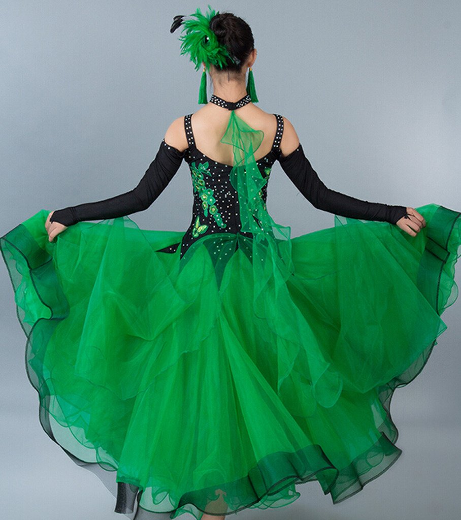 Elegant Women's Modern Waltz Tango Smooth Ballroom Dance Dress - Standard Competition Dress in Green (Size L) | Perfect for Ballroom Dancing, Latin Dance, Performances & Social Events