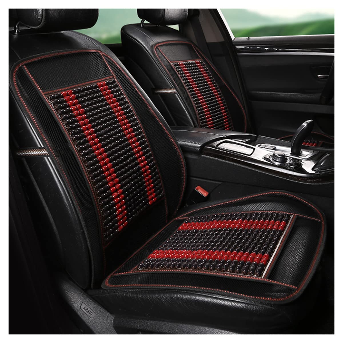 LKXHarleya Natural Wooden Bead Car Seat Cushion - Breathable Mesh & Cooling Wood Beaded Car Seat Cover for Summer - Red (Perfect for Long Drives & Hot Weather Comfort)