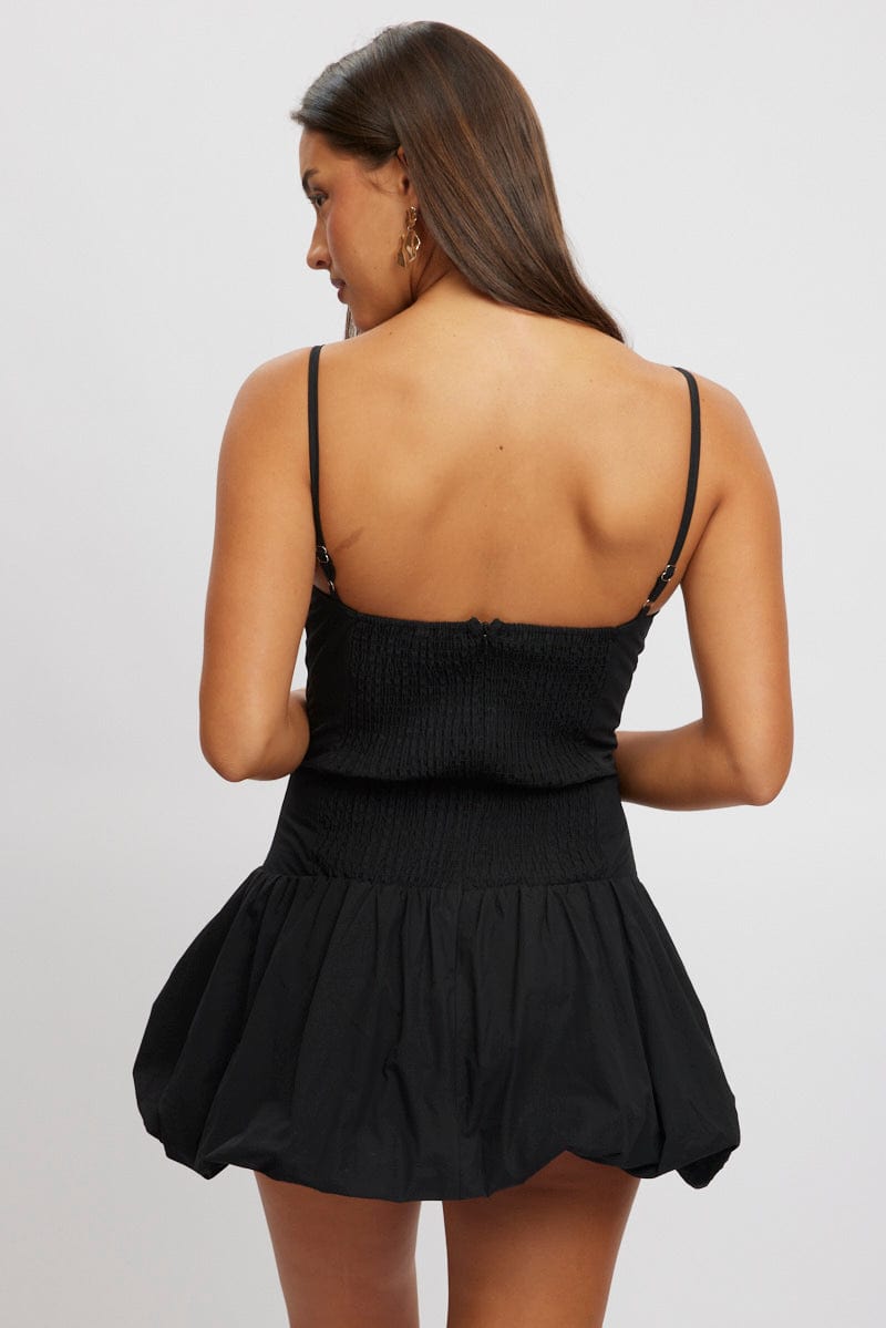 Elegant Black Bubble Hem Mini Dress with Strappy Design - Perfect for Parties, Dates & Night Out
