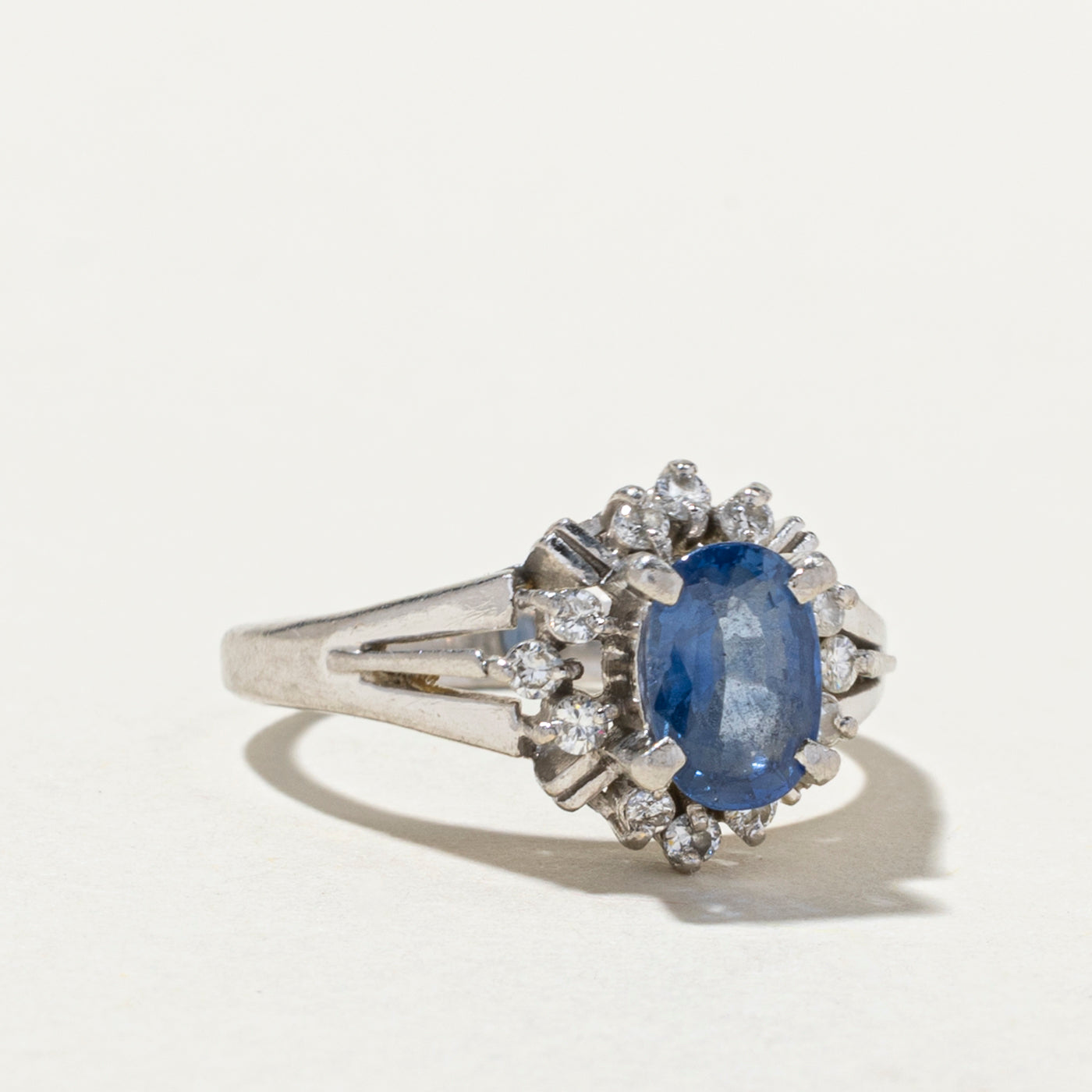 1.26ct Sapphire & 0.24ct Diamond Petal Tapered Ring - Size 6.5 | Elegant Engagement, Wedding, Anniversary Jewelry Gift for Women