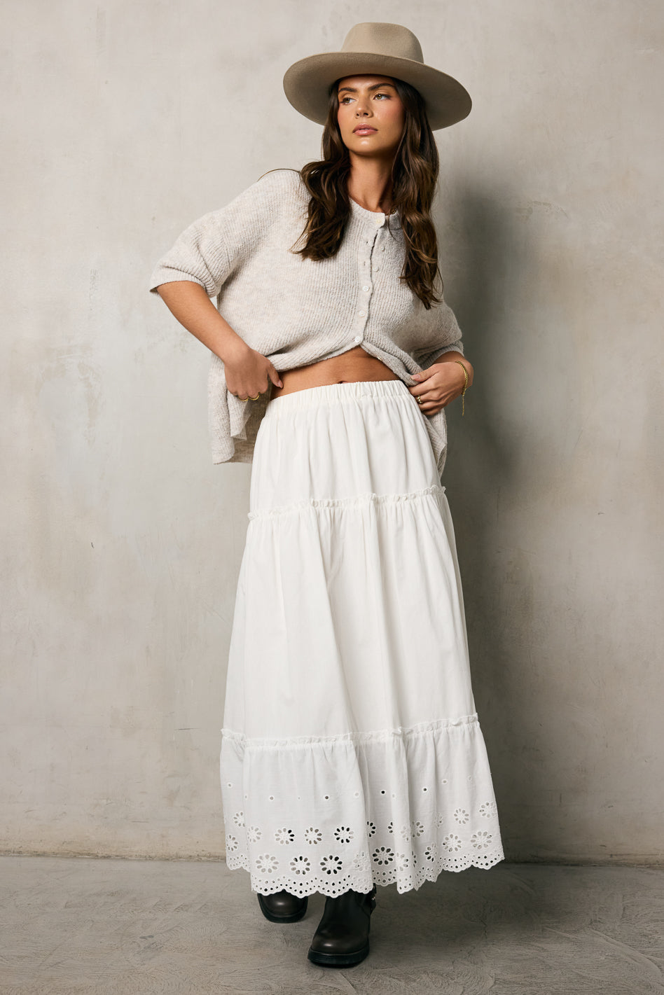 Bay Side Tiered Midi Skirt - Flowy Women's Summer Skirt with Elastic Waist | Perfect for Beach, Vacation & Casual Outfits
