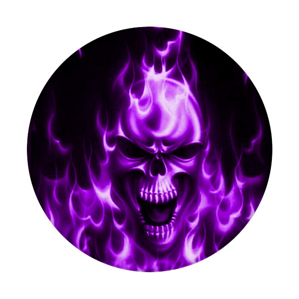 Purple Flame Screaming Skull PopSocket: Swappable Grip for Phones & Tablets - Perfect for Horror Fans and Halloween Accessories