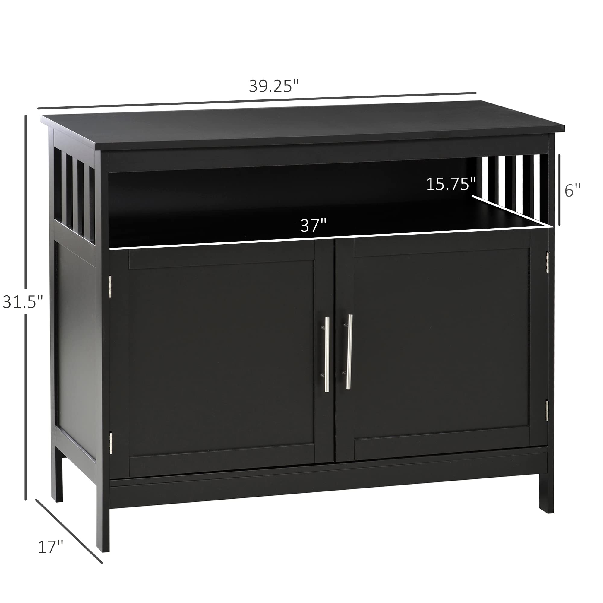 HOMCOM Modern Sideboard Buffet Cabinet with 2-Tier Shelf & Open Storage - Black Coffee Bar Cabinet for Dining Room, Living Room & Kitchen Organization