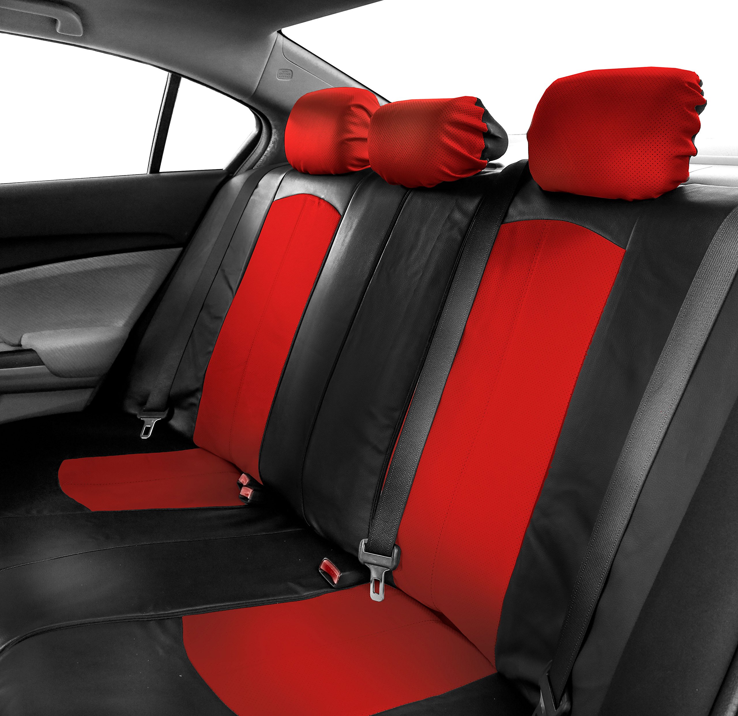 Premium FH Group Auto Car Seat Covers - High-Grade Faux Leather (Red) with Non-Slip Dash Grip Pad - Universal Fit for Cars, Trucks & SUVs - Airbag Compatible Split Bench Design - Perfect for Road Trips & Daily Commutes