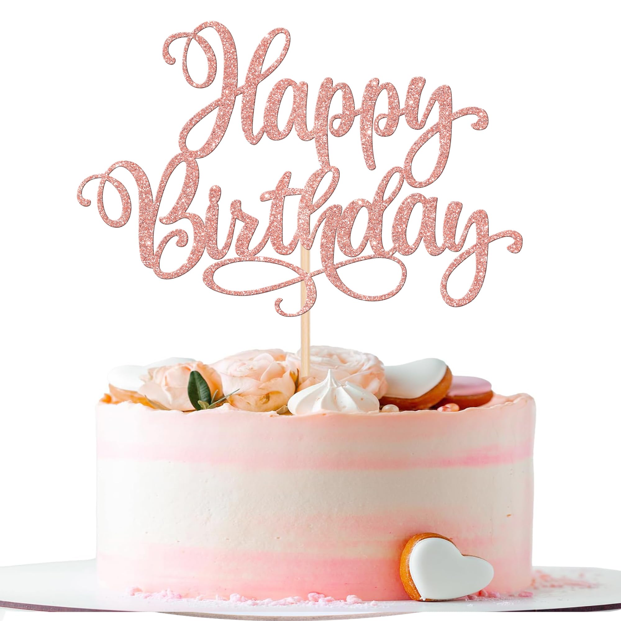 1 PCS Happy Birthday Cake Topper - Glitter Rose Gold Cake Picks for Birthday Party Decorations, Anniversary Celebrations, Wedding & Baby Shower Cake Decor Supplies
