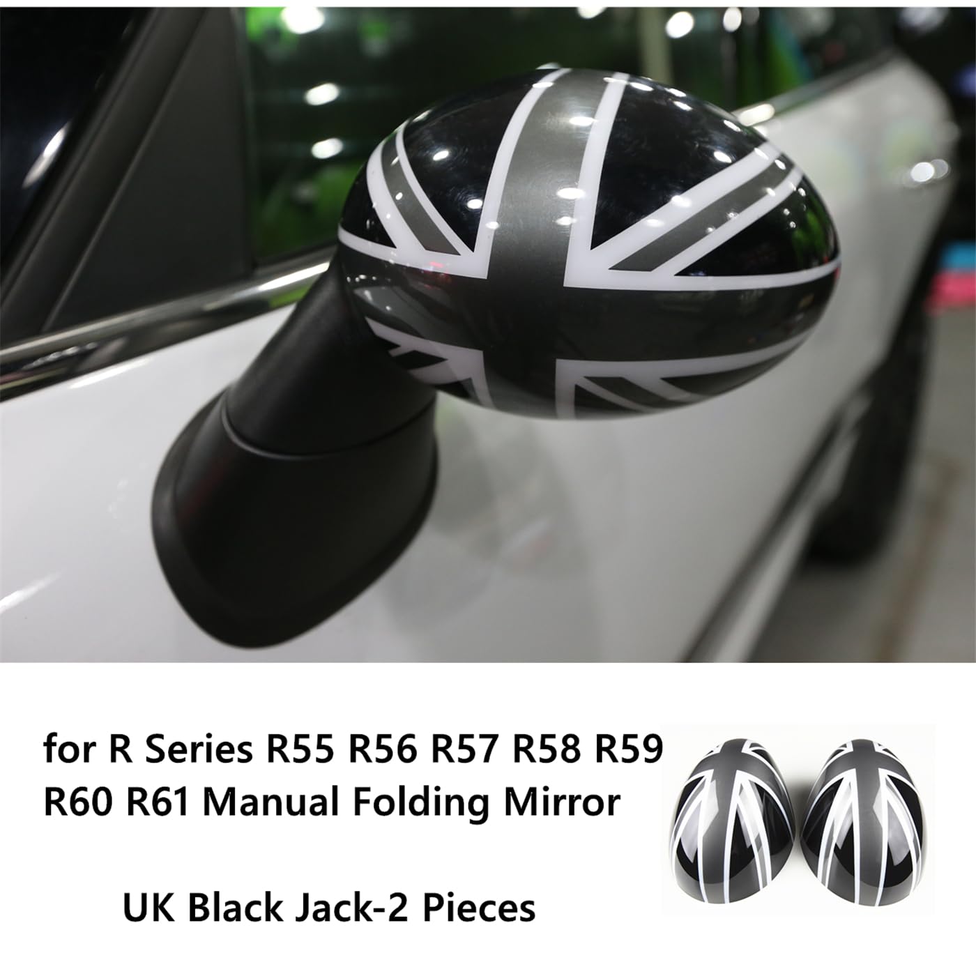 Rearview Mirror Cover & Side Wing Mirror Cap - Compatible with Mini DC01 (UK Black Jack, Left Hand Drive) - Fits R Series R55-R61 Manual Folding Mirrors - Durable Exterior Mirror Shell for Enhanced Style & Protection - Perfect for Car Upgrades & Replacement Parts