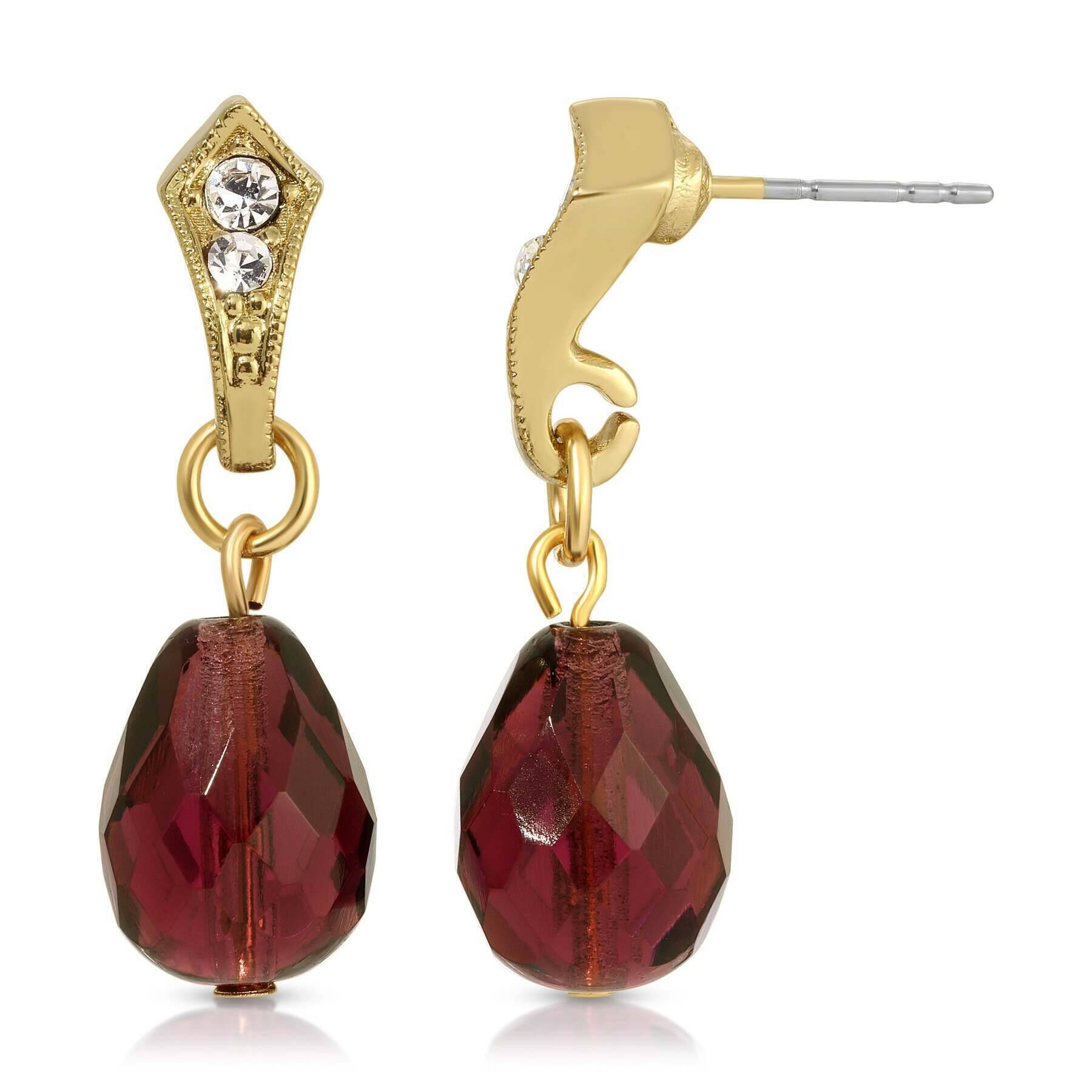 1928 Jewelry Dark Amethyst Post Drop Earrings for Women - Vintage Style Dangle Earrings for Party, Wedding & Evening Wear