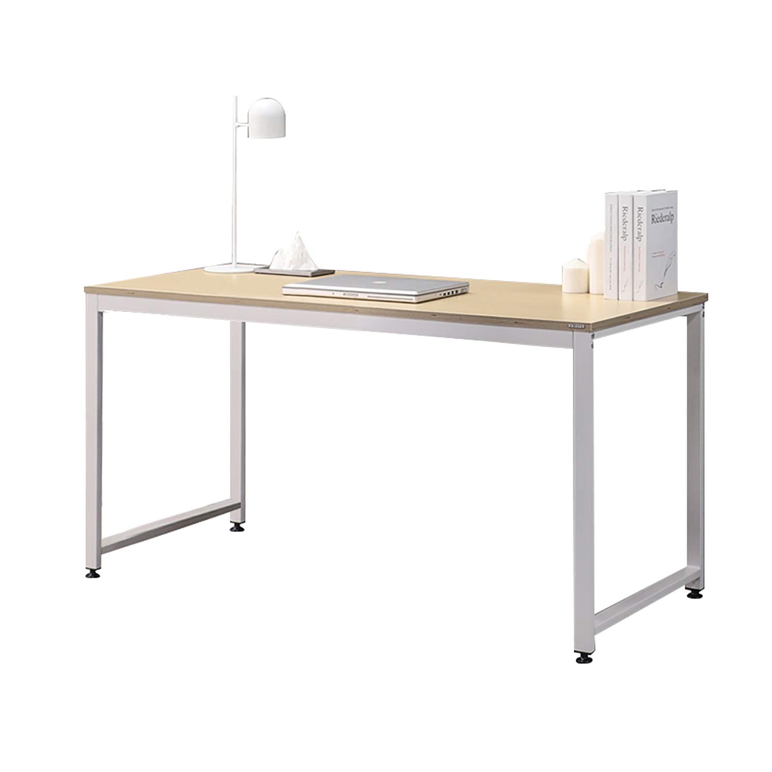 SOFSYS 55.1 Inch Large Computer Desk with Sturdy Metal Frame - Oak/White Home Office Writing Workstation for Gaming, Remote Work & Study - Perfect for Small Spaces & Modern Workspaces