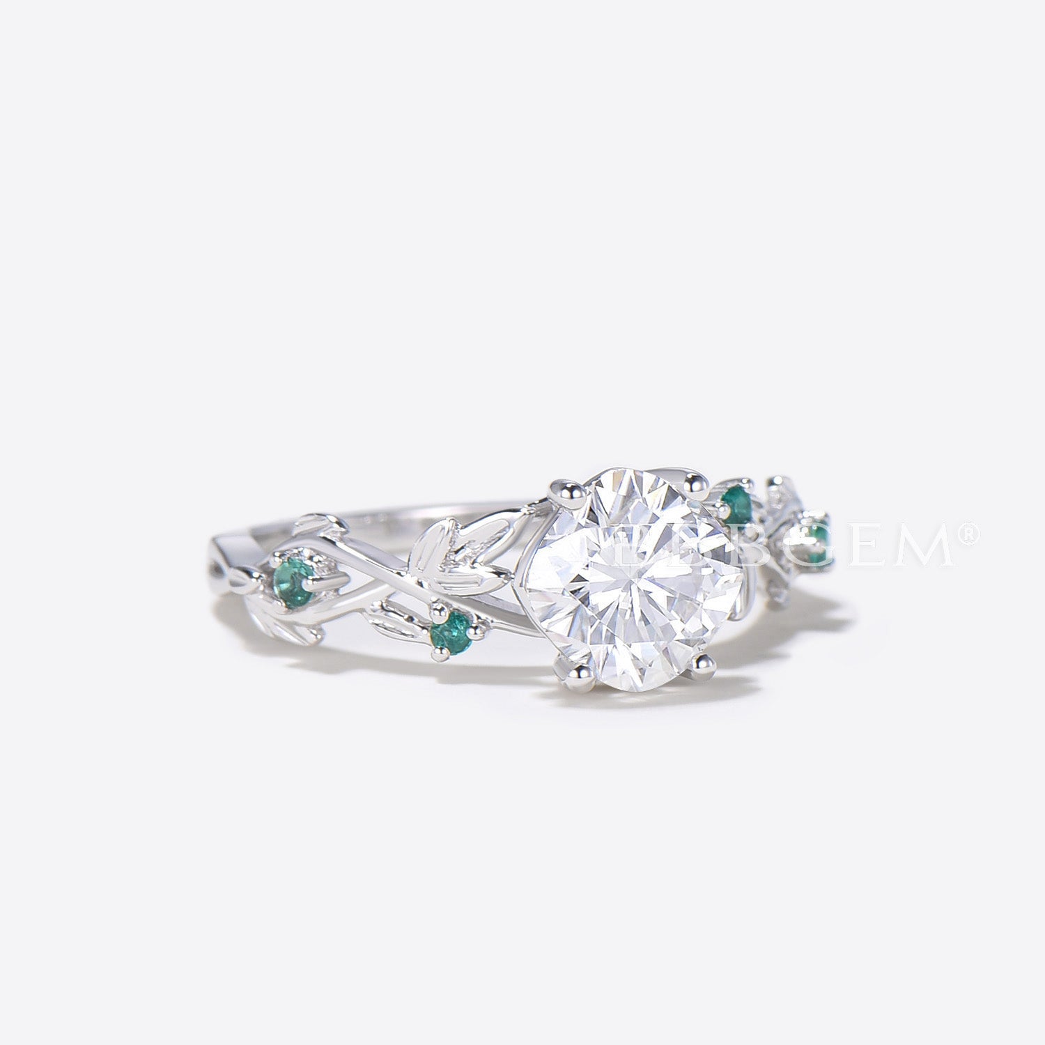 Cushion Cut Moissanite Engagement Ring 14K White Gold Leaf Design Emerald Ring for Women - Perfect for Wedding, Proposal & Anniversary Gifts